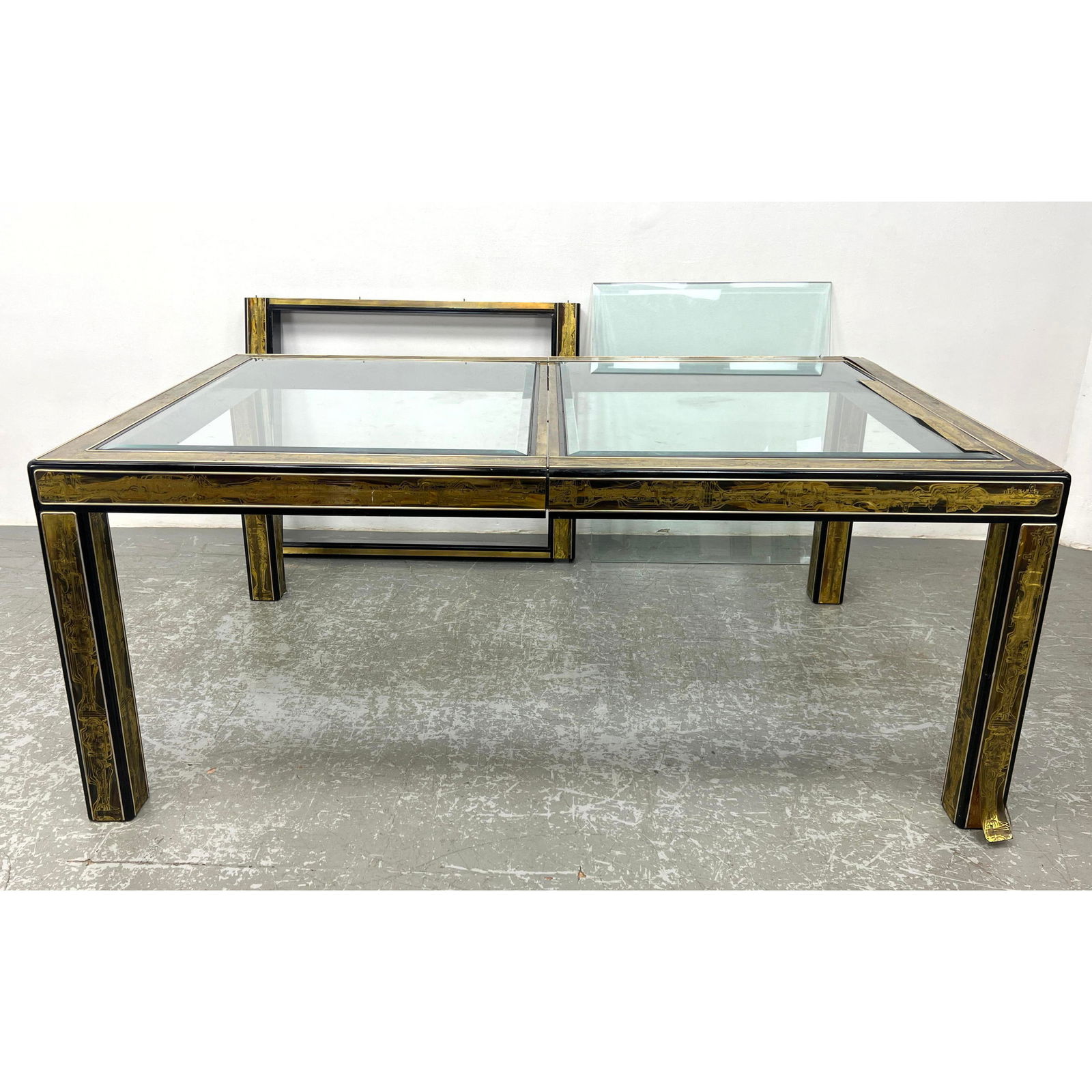 ERNARD ROHNE for MASTERCRAFT Dining Table. Etched Bronze Frame with inset Glass Top. (1 of 10)