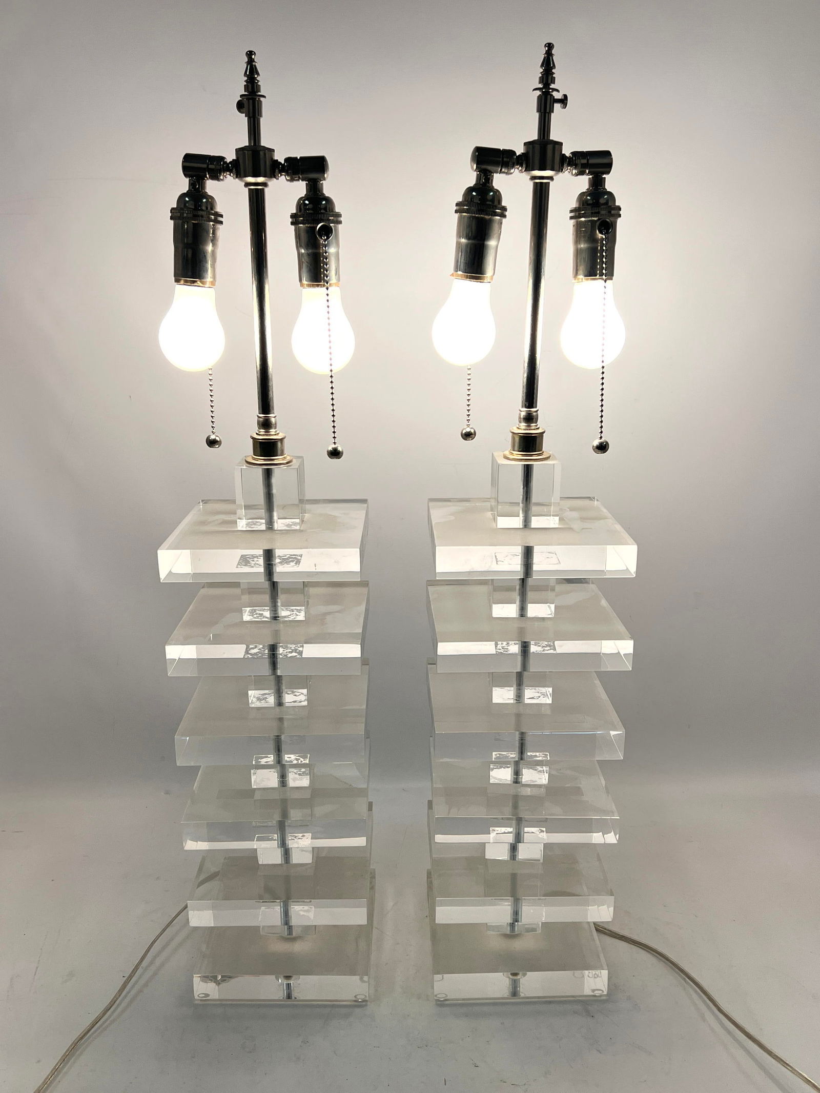 Pr Modernist Stacked Lucite Panels Table Lamps. Square Column Form. (1 of 12)