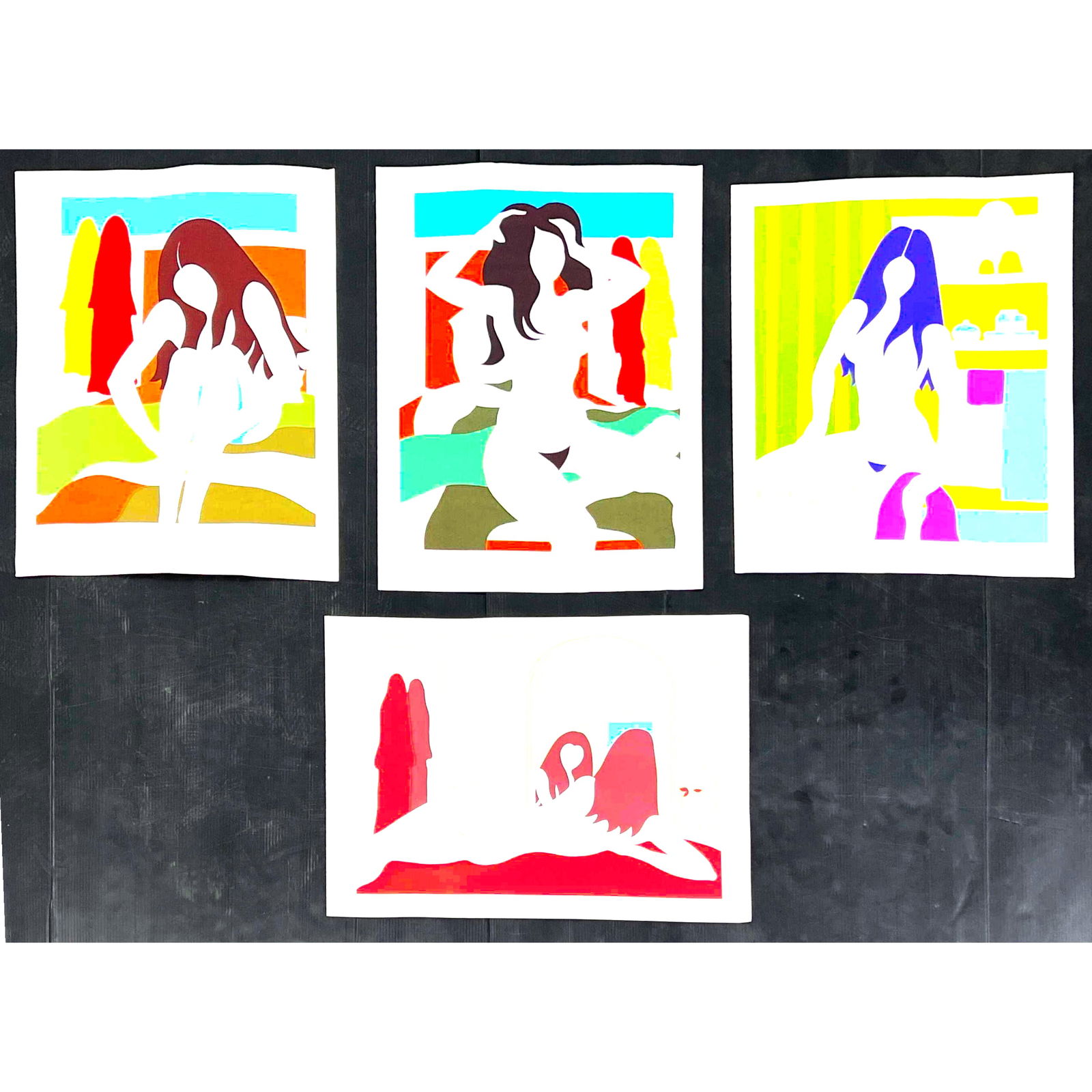 4pcs Michael Young Figural Screen prints. Reflection I, Morning I, Reflection 5, Mirror.: 4pcs Michael Young Figural Screen prints. Reflection I, Morning I, Reflection 5, Mirror. Dimensions: Height: 30 inches, Width: 22 inches. --- US Packing and Shipping charge: $35 Plus insurance at a ra