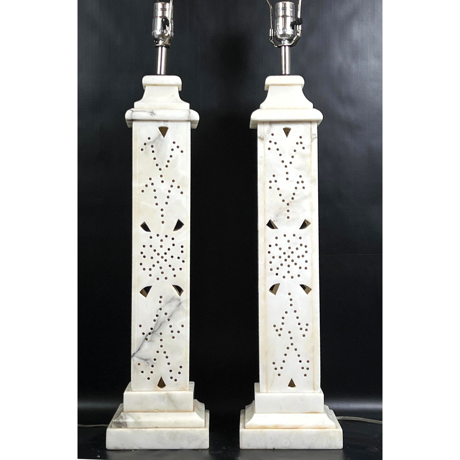 Pr Carved Alabaster Pierced Column Table Lamps. Architectural Forms. (1 of 15)