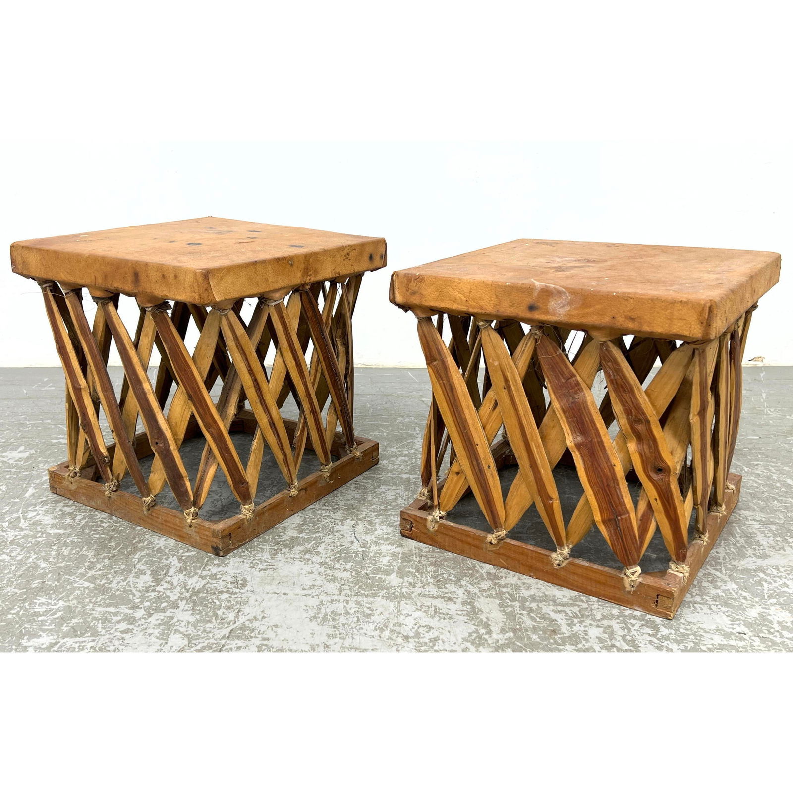 Pr Equipale Mexican square end tables. (1 of 14)
