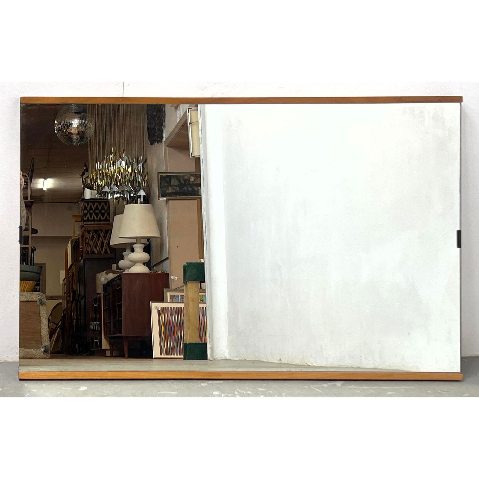 Mid Century Modern Wall Mirror. wood top and bottom trim. (1 of 7)