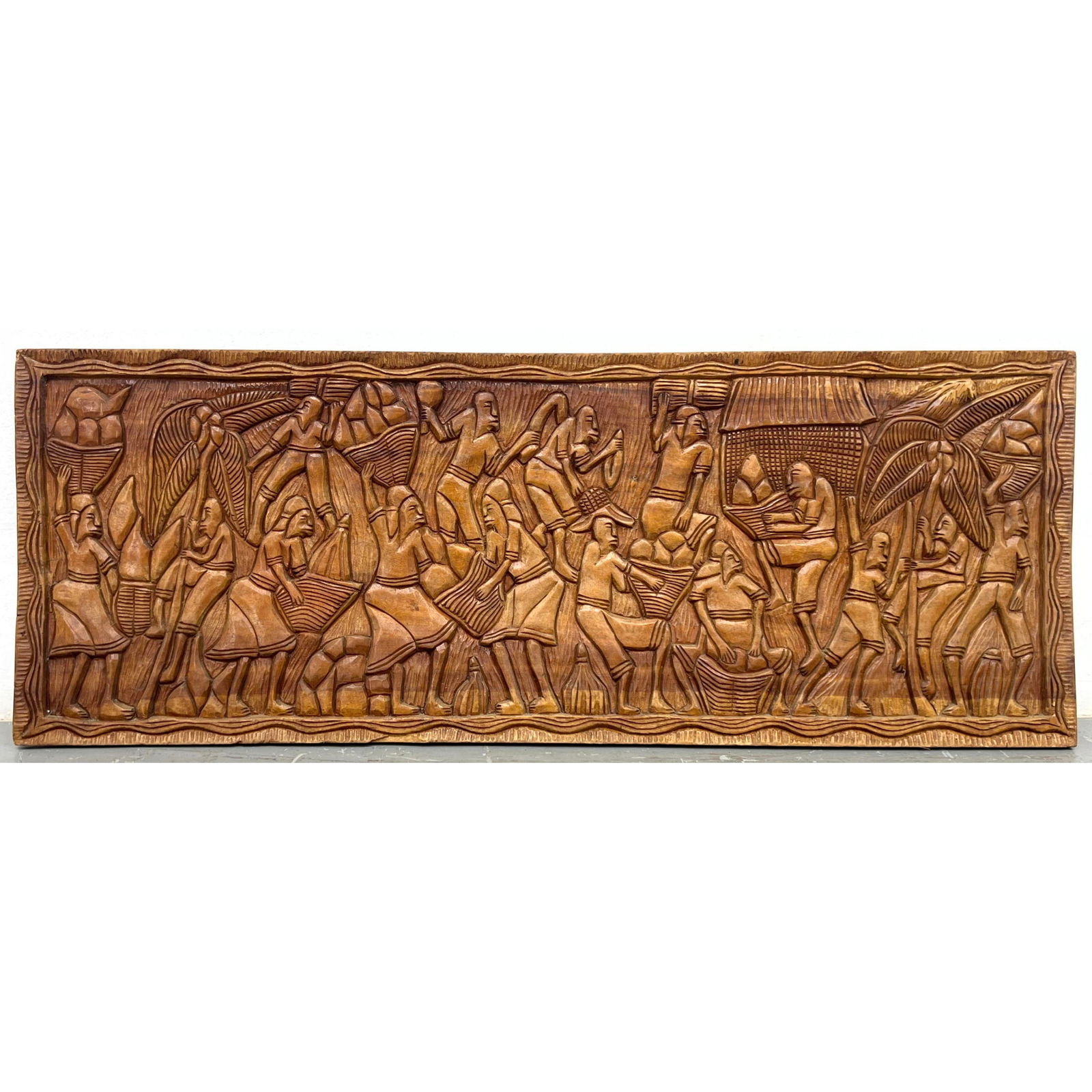 Haitian Carved wood Plaque.: Haitian Carved wood Plaque. Dimensions: Height: 18 inches, Width: 51 inches. --- - - We offer curbside delivery for most items to NYC, Manhattan, Close Brooklyn, Hoboken about a week after the auction
