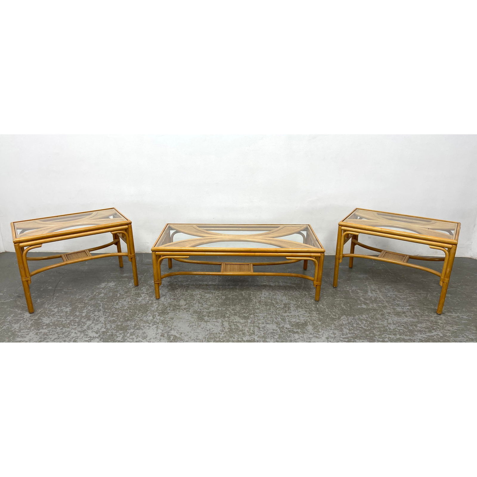 3pc Miami Modern Rattan Table Set.  Bamboo Style.  Coffee and side Tables. (1 of 19)