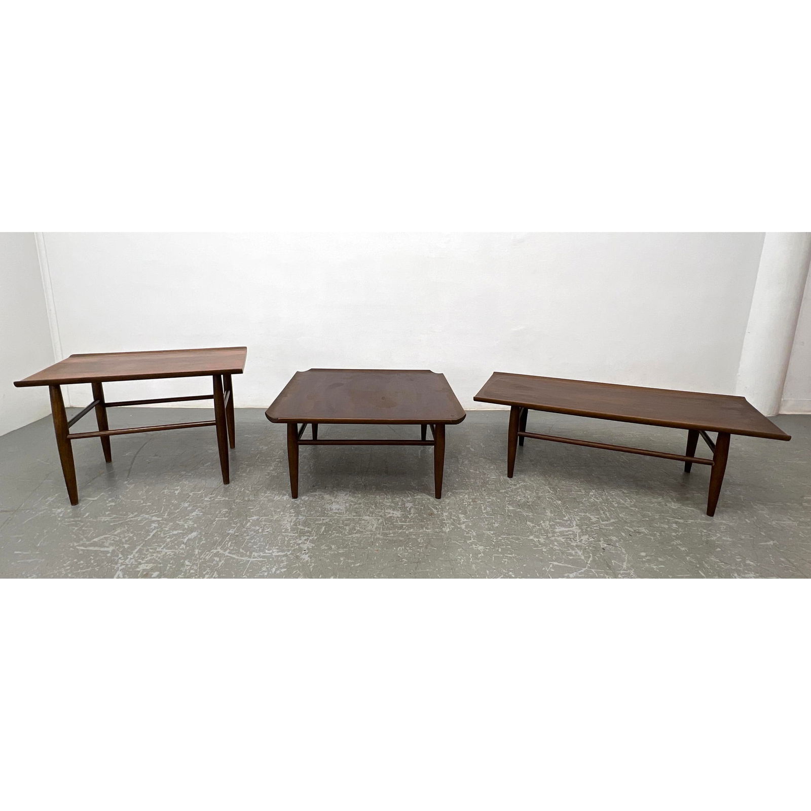 3pc American Modern Tables. Two marked BAUMRITTER are Walnut with inlaid butterfly details. . (1 of 20)