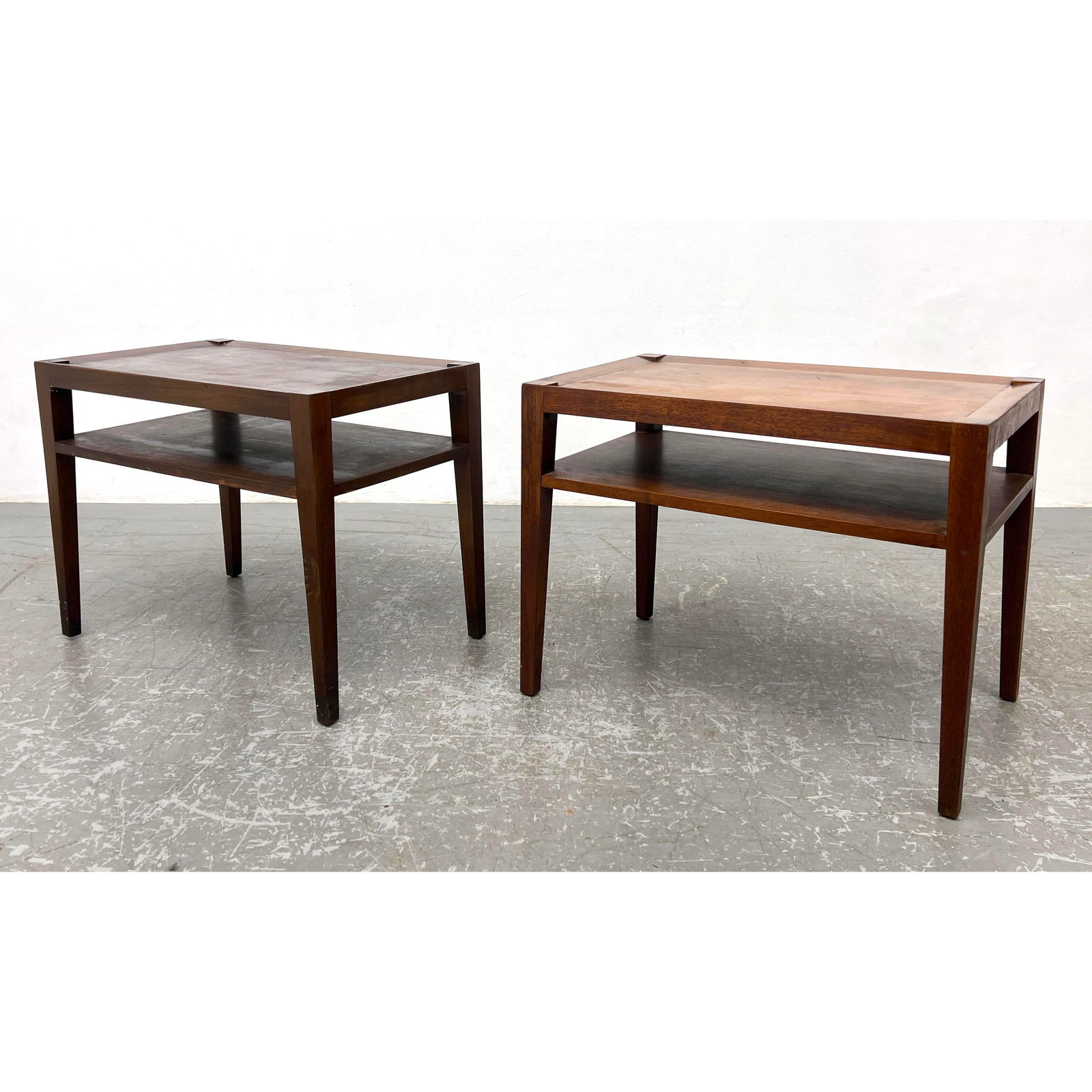 Pr American Modern Double Tier Side Tables. Legs extend up to table top. (1 of 13)