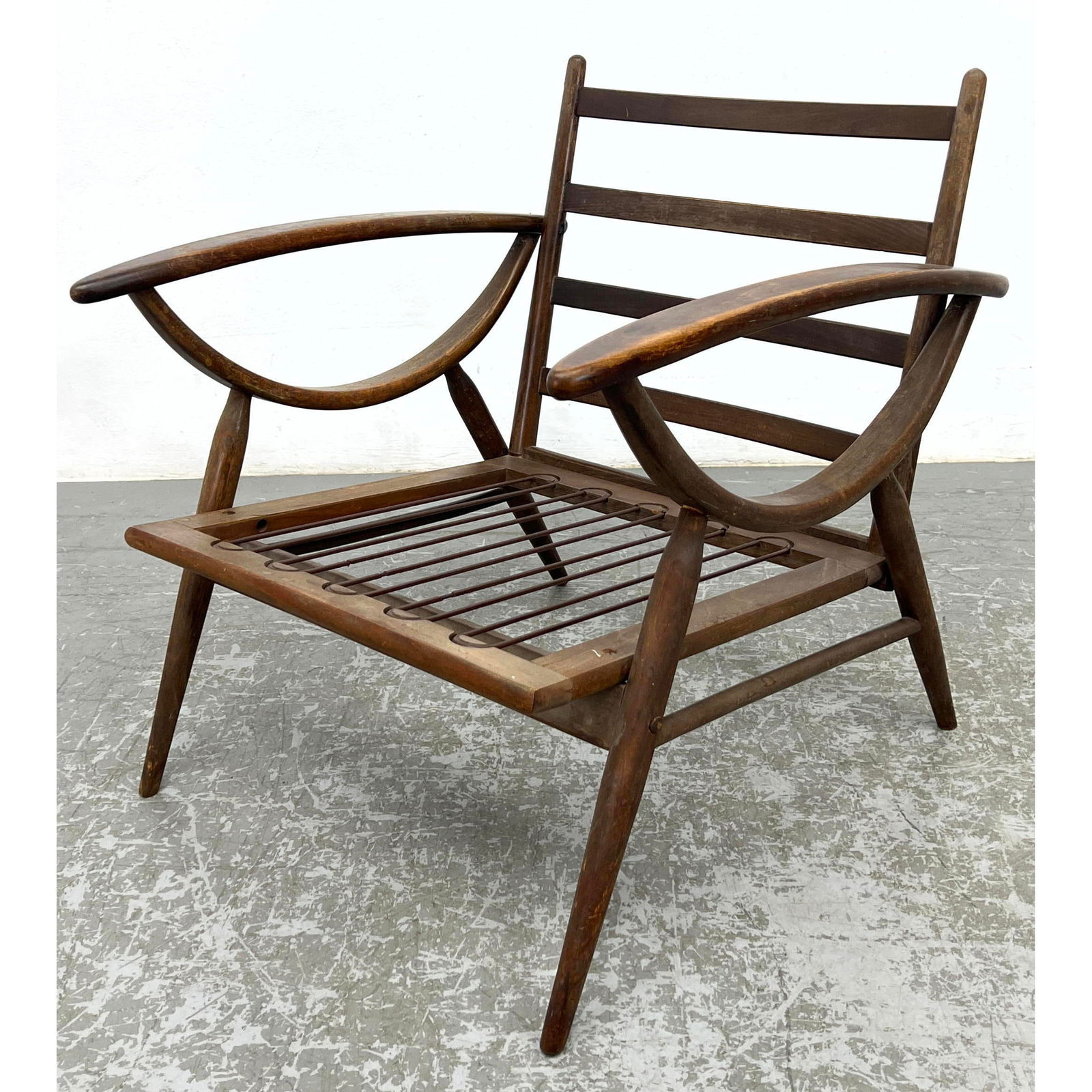 Italian Mid Century Open Frame Arm Lounge Chair. Marked Italy (1 of 11)