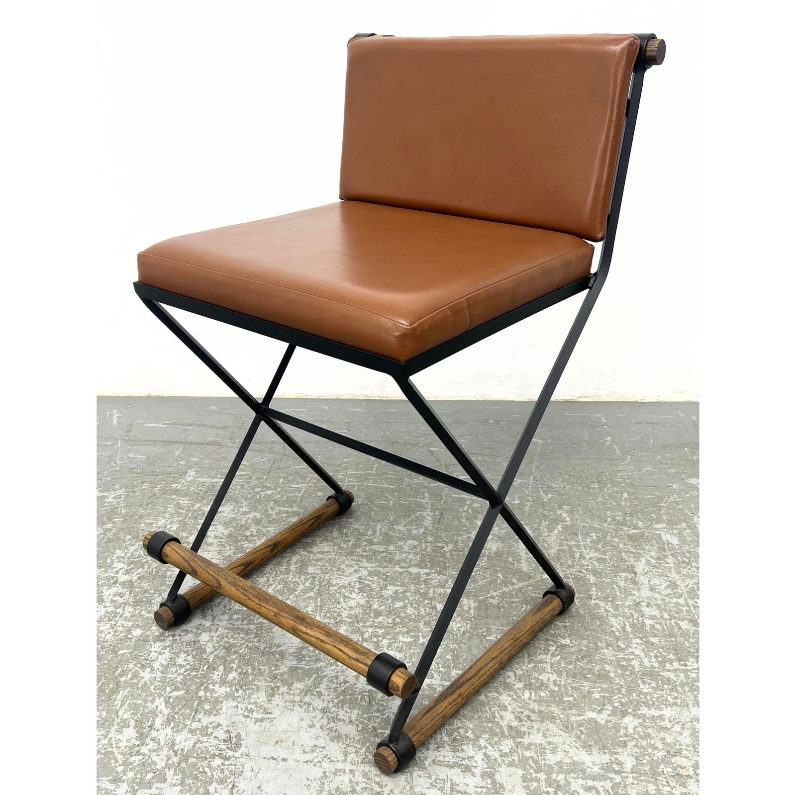 Cleo Baldon Pepe leather Iron Stool. Modernist design features iron, wood dowels and leather cushion (1 of 10)