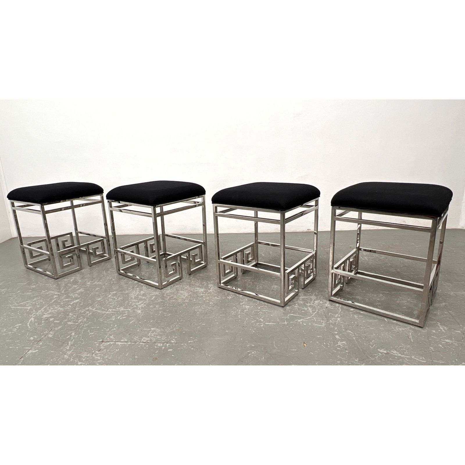 Set 4 Decorator Chrome Base Stools with Chrome Greek Key Bases (1 of 11)