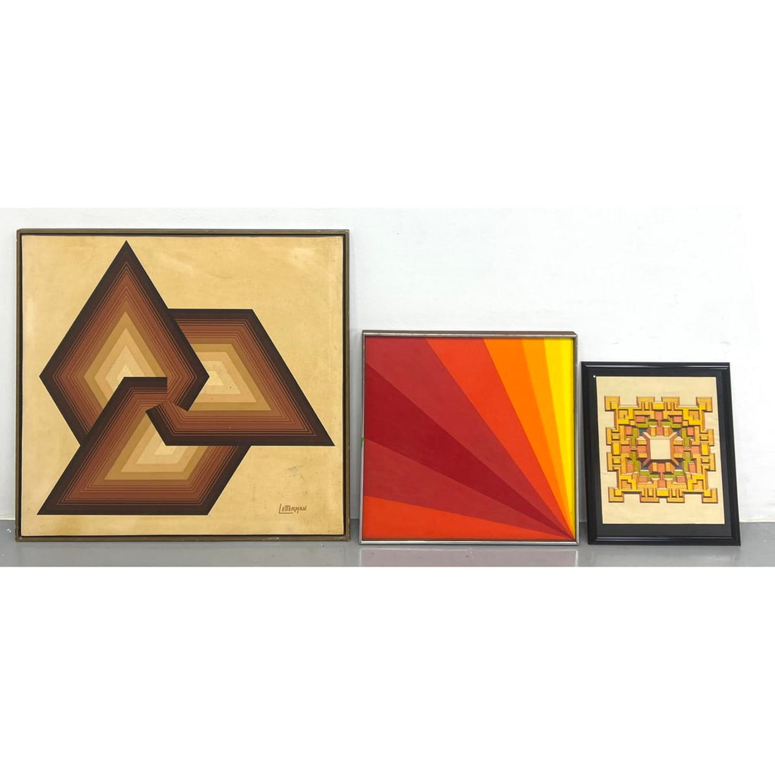 3pcs Op Art Paintings. Letterman, two unsigned. (1 of 7)