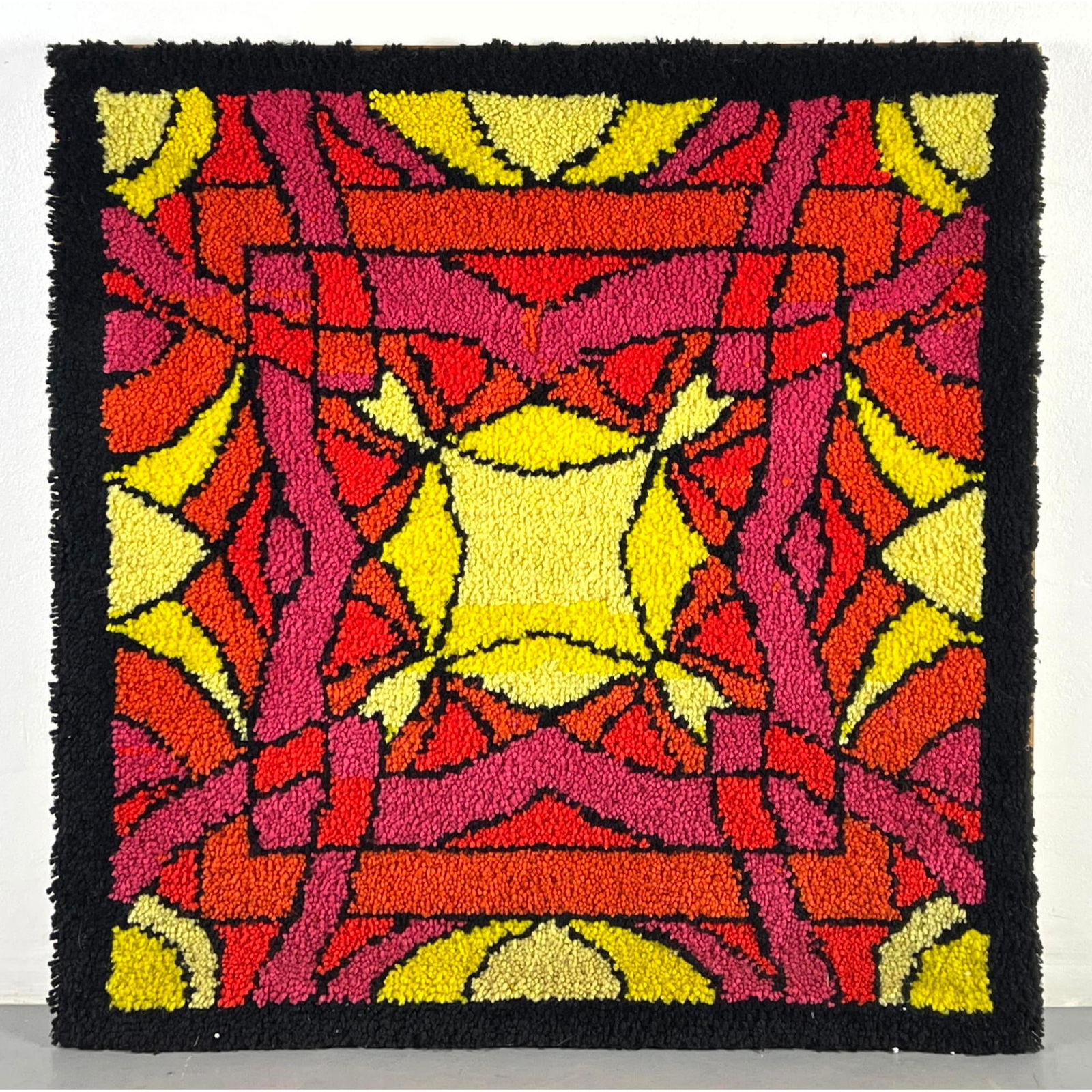 JERRY SIANO abstract tapestry colorful hook rug. Signed on back with marker. (1 of 9)