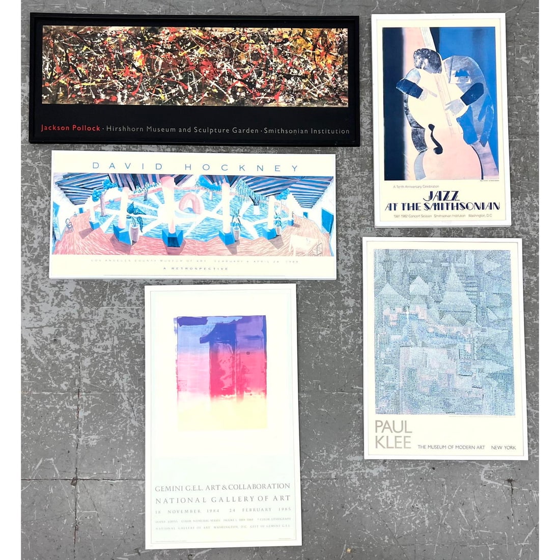 5pcs Collection of Exhibition Posters including David Hockney, Paul Klee, Romare Bearden, Jasper Joh (1 of 16)
