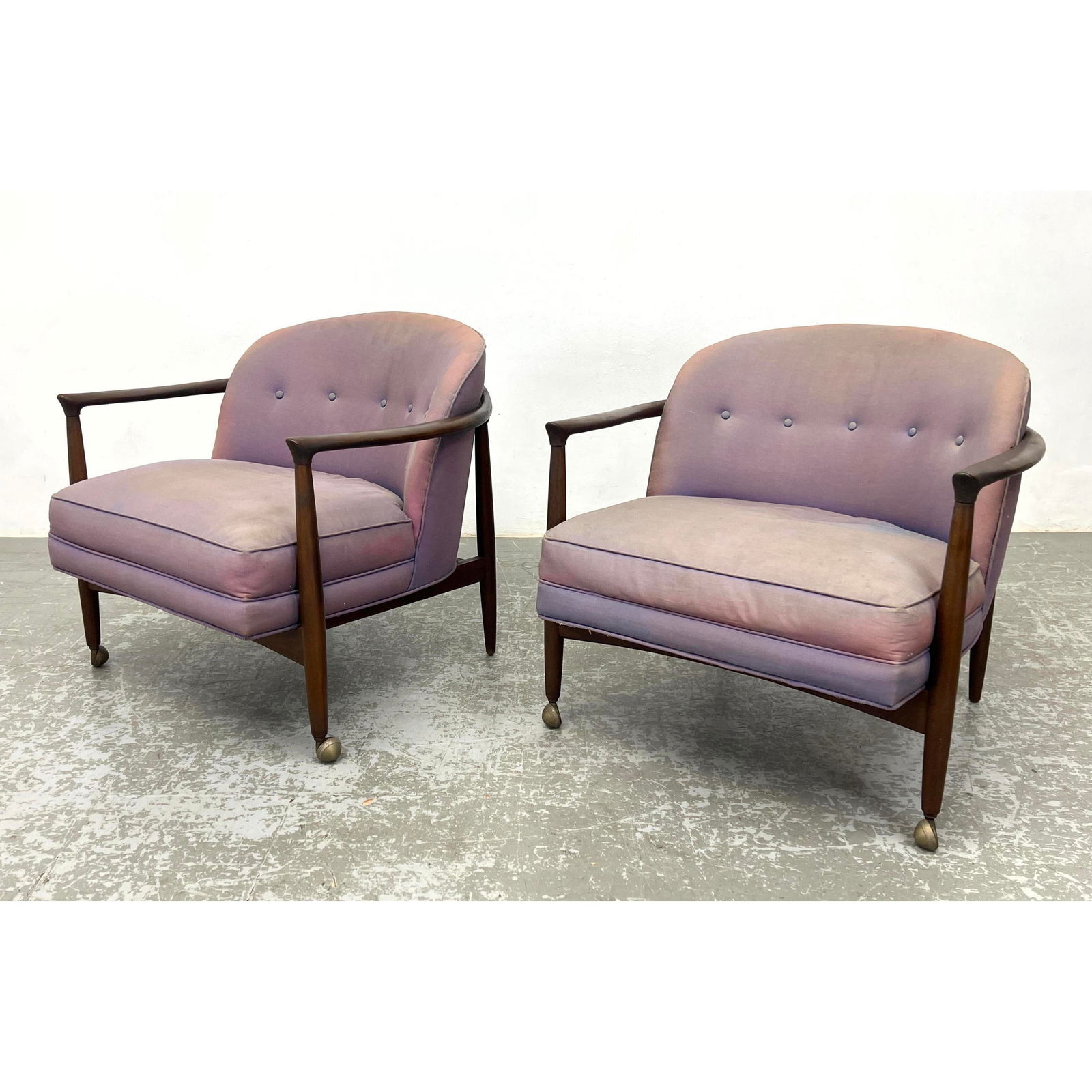Pr FINN ANDERSEN for SELIG Barrel Back Chairs. Walnut frame arms wrap around backrest. SELIG Metal t (1 of 16)