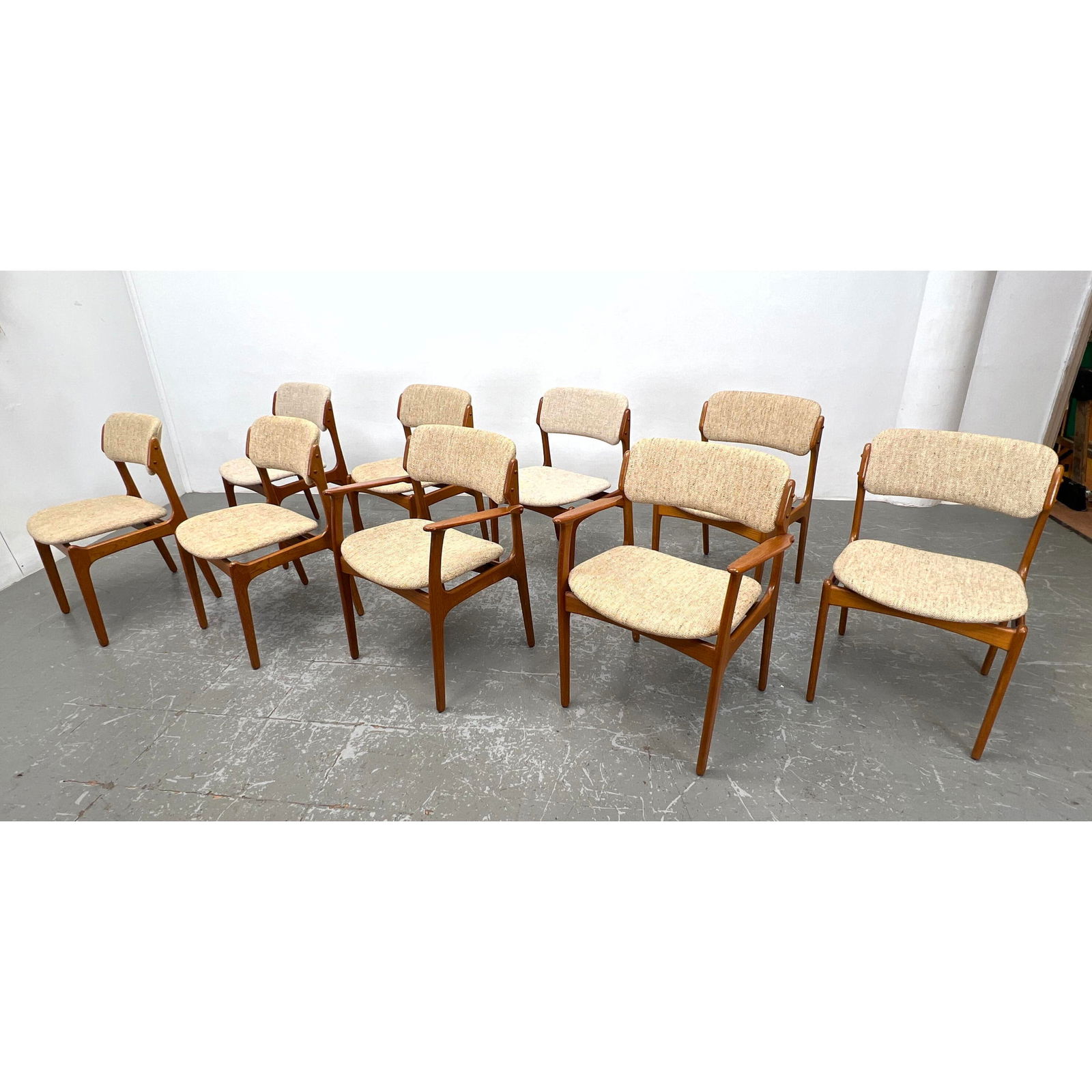 Set 9 Danish Modern Erik Buch for O. D. Mobler Teak Dining Chairs. 7 side, 2 arm (1 of 17)