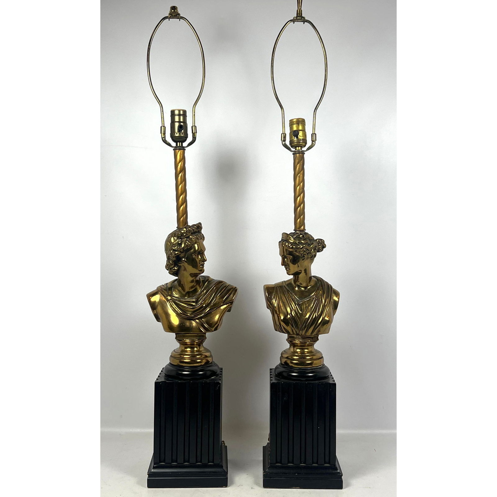 Pr cast gilded spelter neo-classical lamps. Head Busts on Columns. (1 of 13)