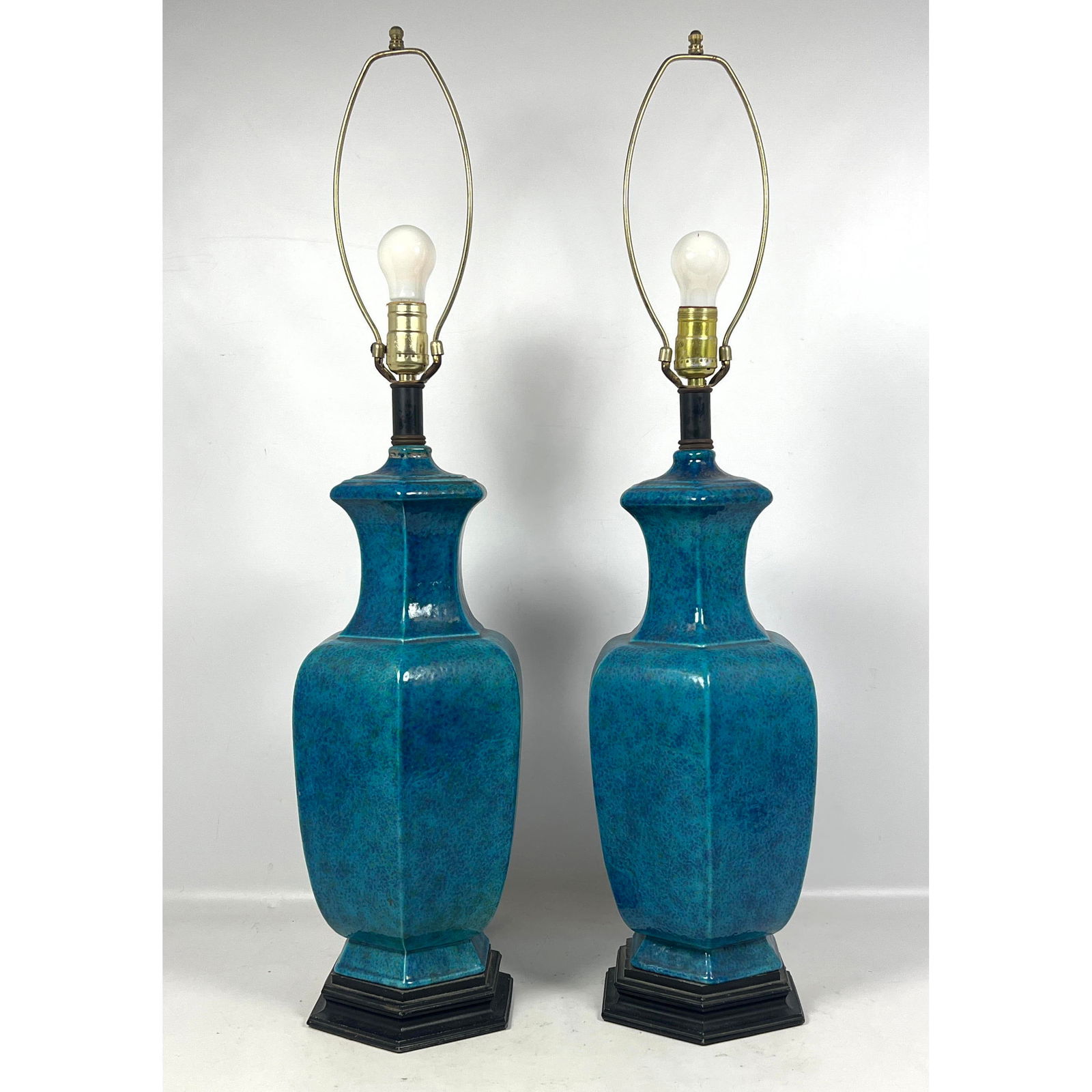 Pair Chinese Style Blue Glazed Table Lamps. (1 of 11)