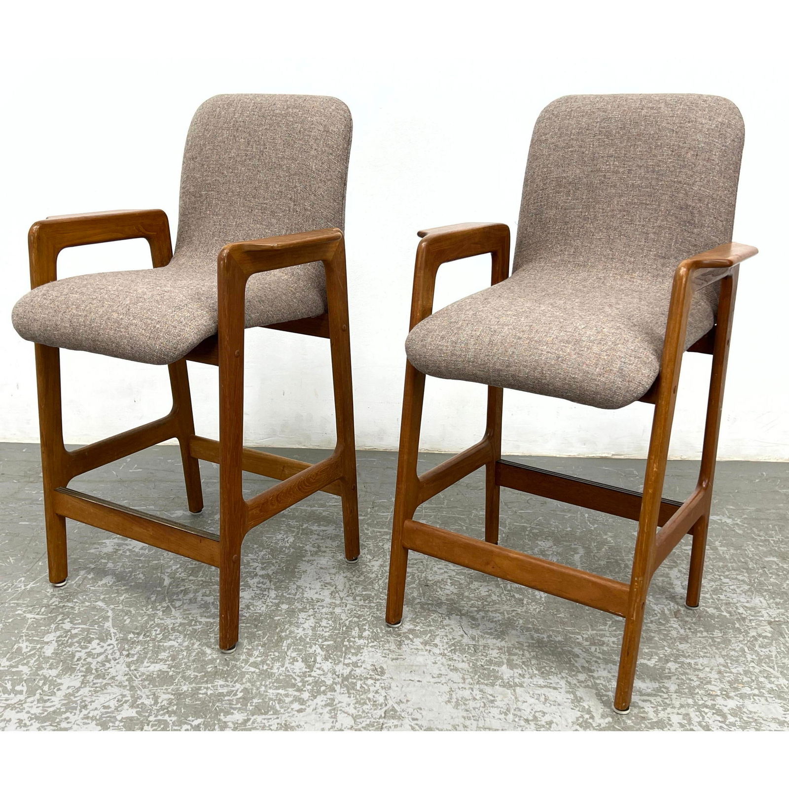 2pc Benny Linden bar stools. Modernist Danish Modern Teak design Frames. (1 of 14)