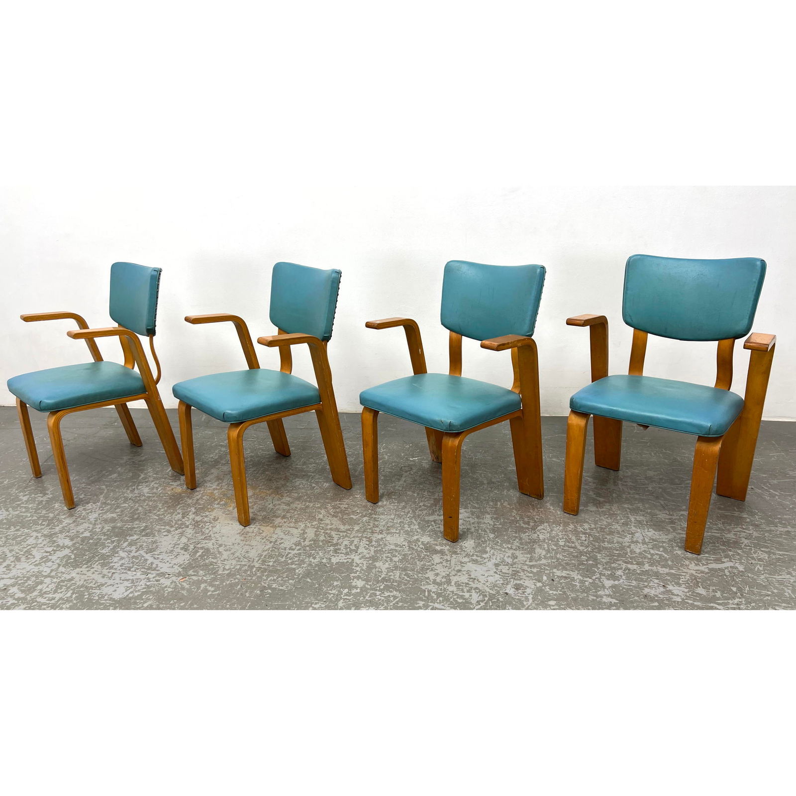 Set 4 Thonet Bent Ply Arm Chairs.: Set 4 Thonet Bent Ply Arm Chairs. Dimensions: Height: 33 inches, Width: 23 inches, Depth: 18.5 inches. - Seat Height: 17 inches ---