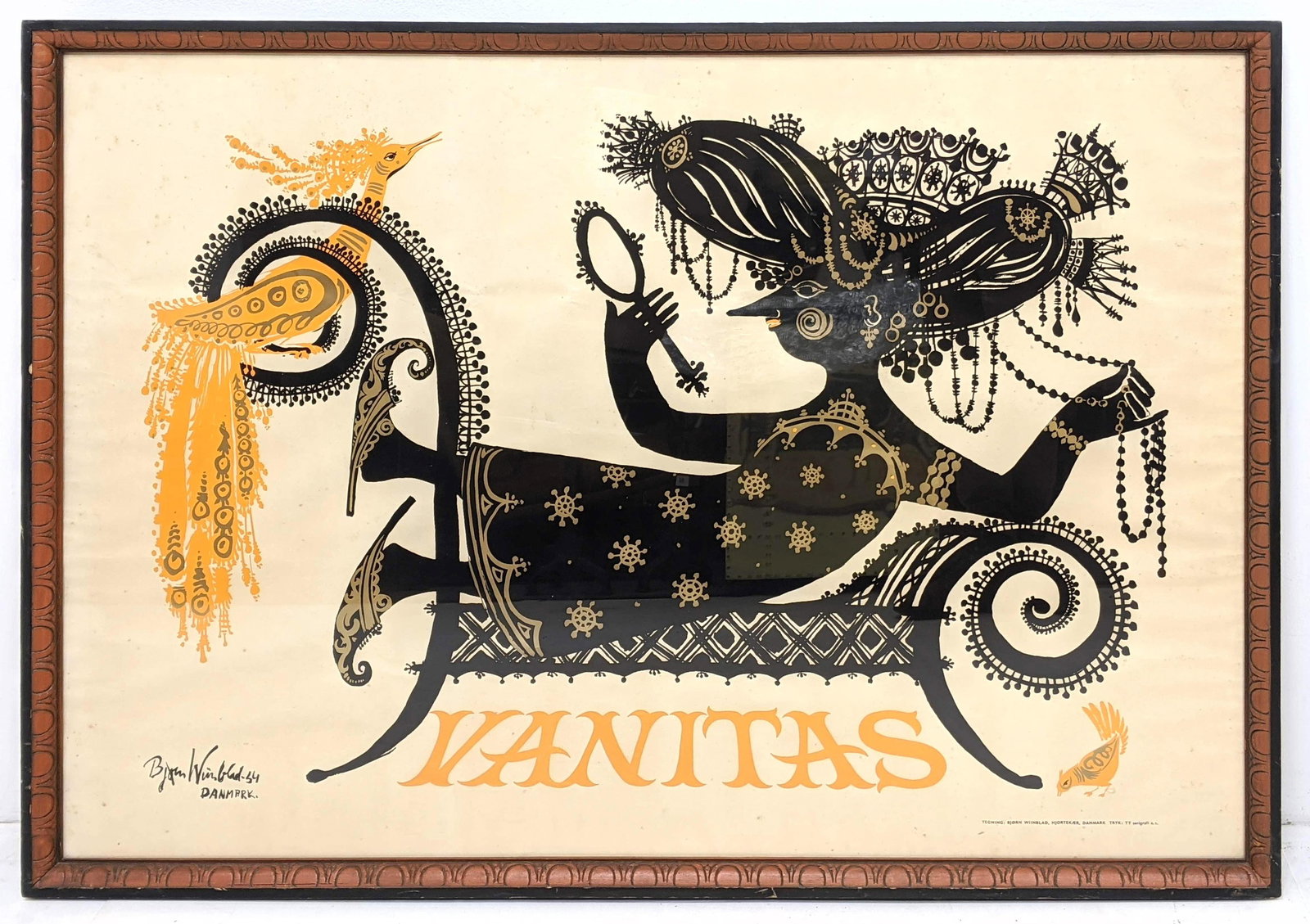 BJORN WIINBLAD Screen Print Poster. "Vanitas" Signature woman and bird motif. (1 of 9)