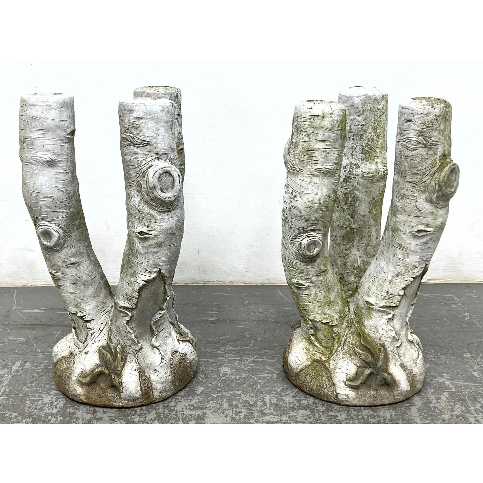 Pr Three Arm Faux Bois Concrete Stands Bases. Naturalistic forms. Garden, Outdoor. Patio. Pot holder (1 of 10)