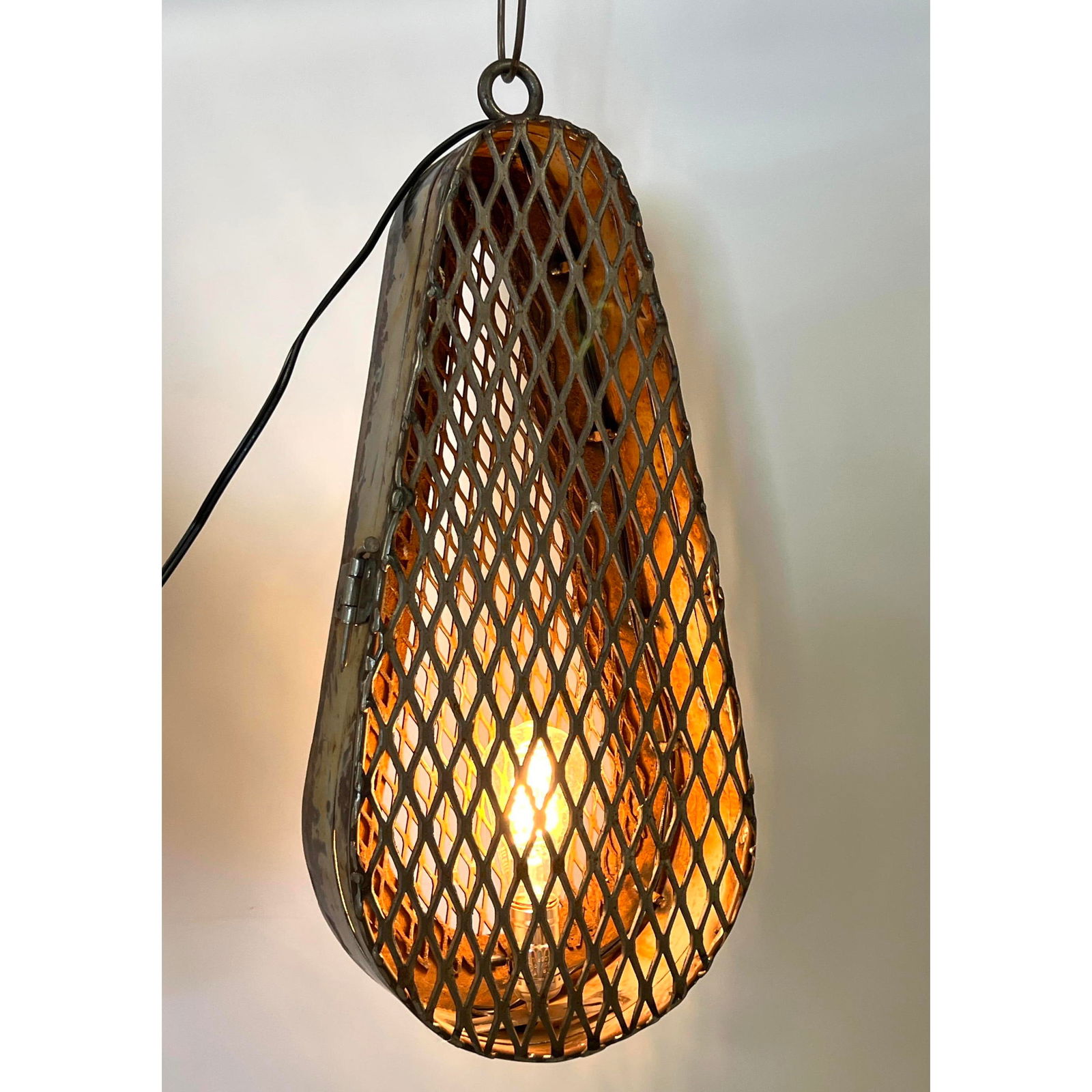 Industrial Found Object Hanging Pendant Lamp.  Cage form. Custom design. (1 of 10)