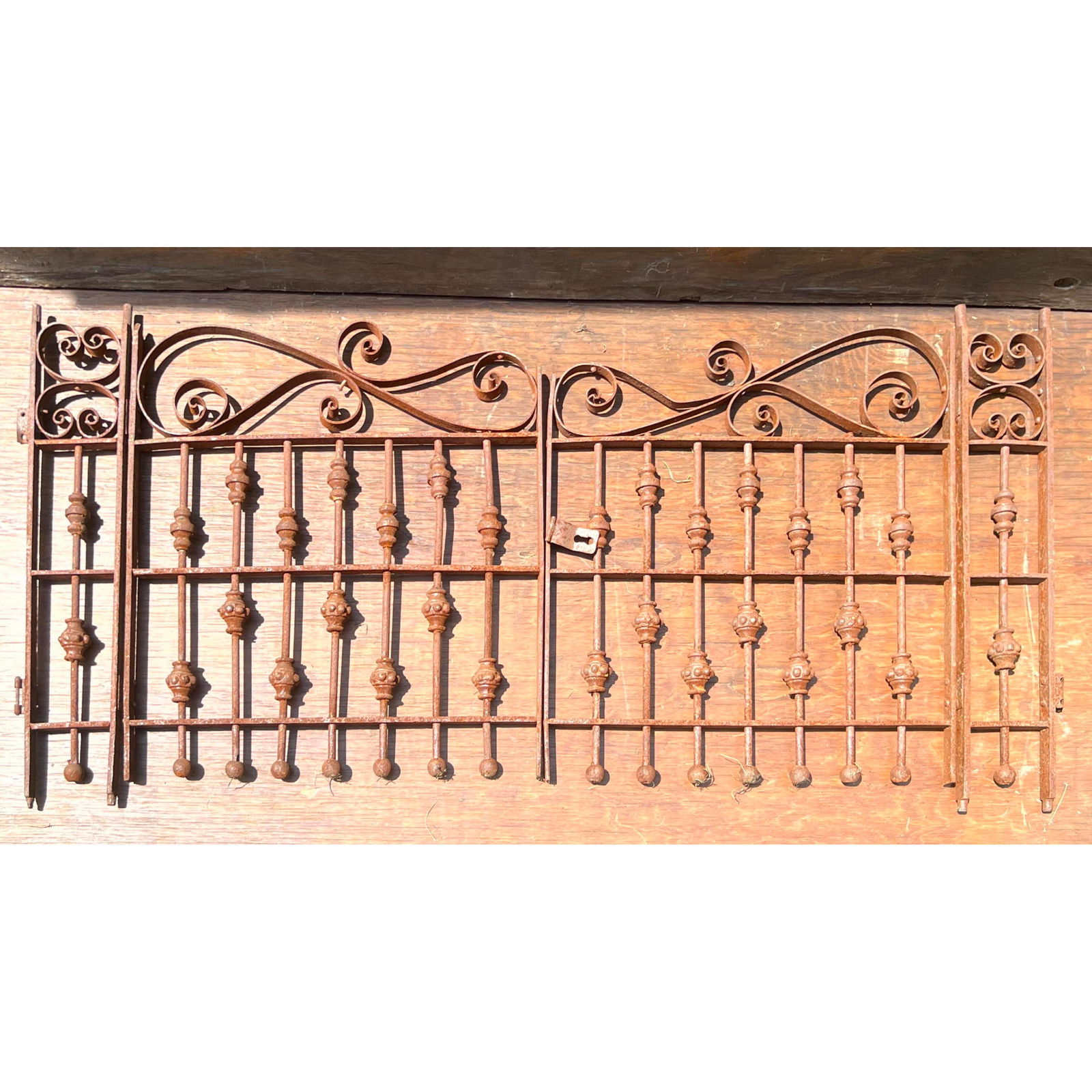 2pc Vintage Iron Gates. Each gate piece connected by hinge to small stationery piece "post". Spindle (1 of 11)