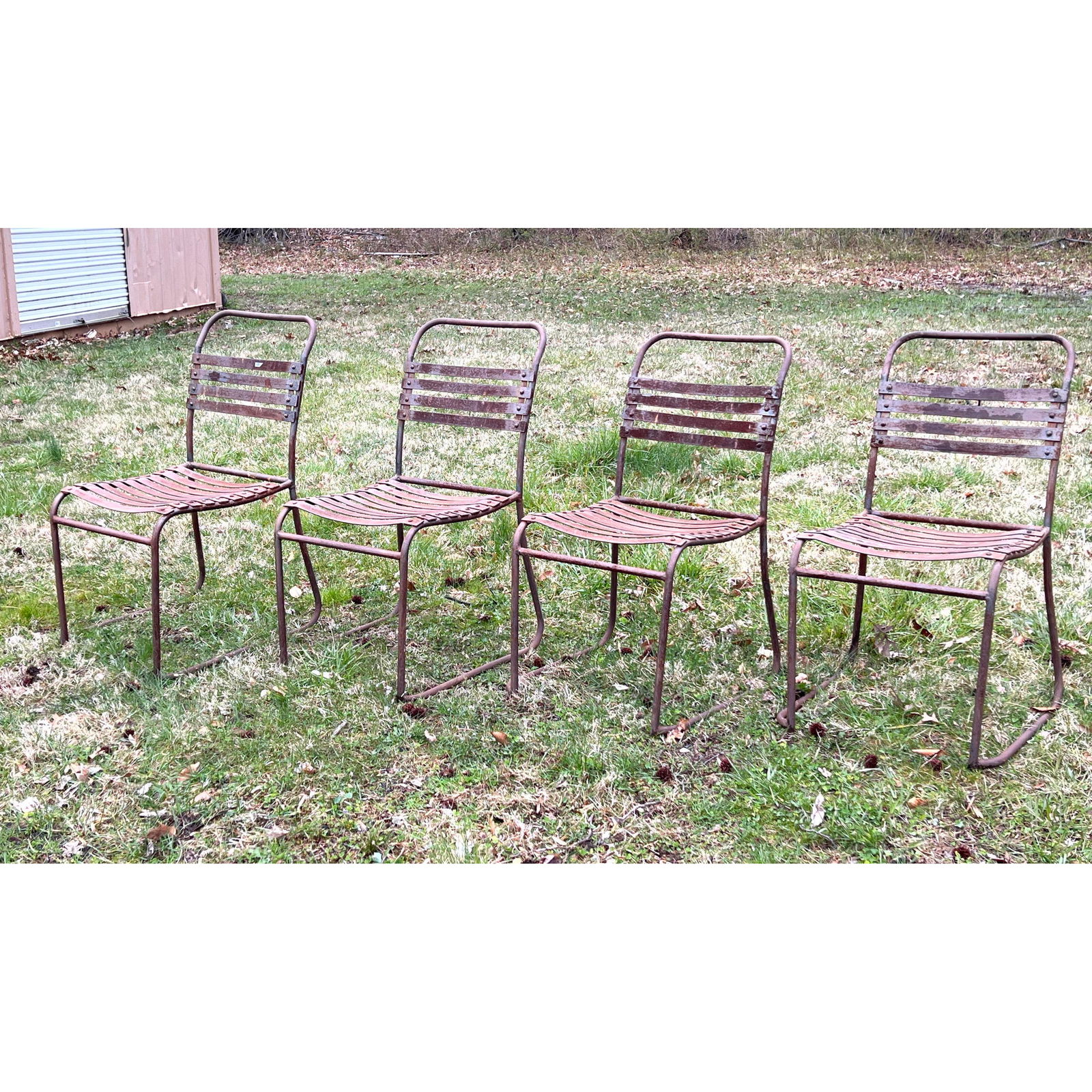 4pc Metal Strap Construction Garden Outdoor Chairs. Dining Chairs. Patio. (1 of 9)