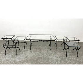 7pc Outdoor Iron Tables. Glass Top Coffee Table. 6 Side End Tables; 2 different style bases. Garden, (1 of 13)