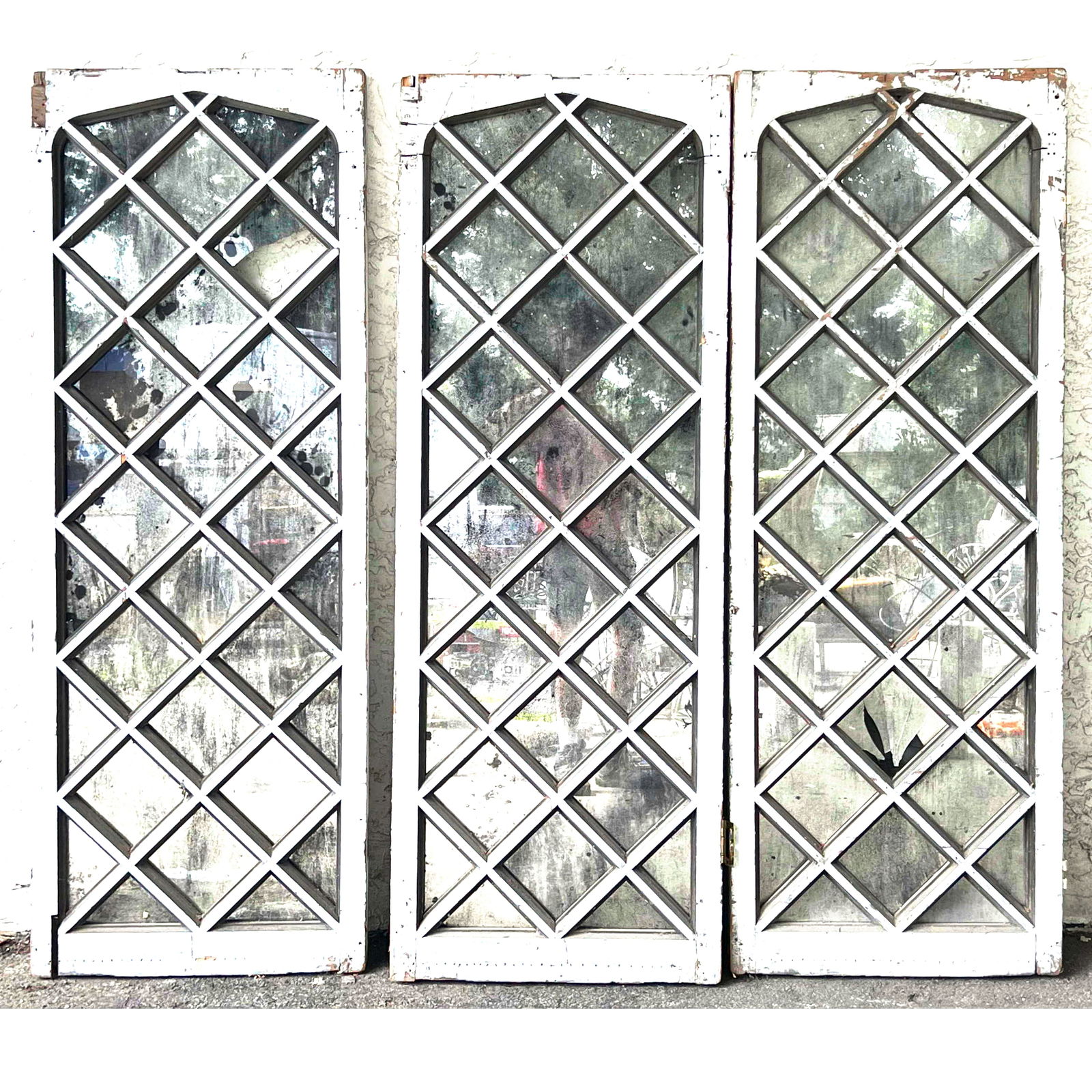3pc Vintage Mirrored Windows. 6' tall frames have diamond pattern lattice design. Architectural salv (1 of 8)
