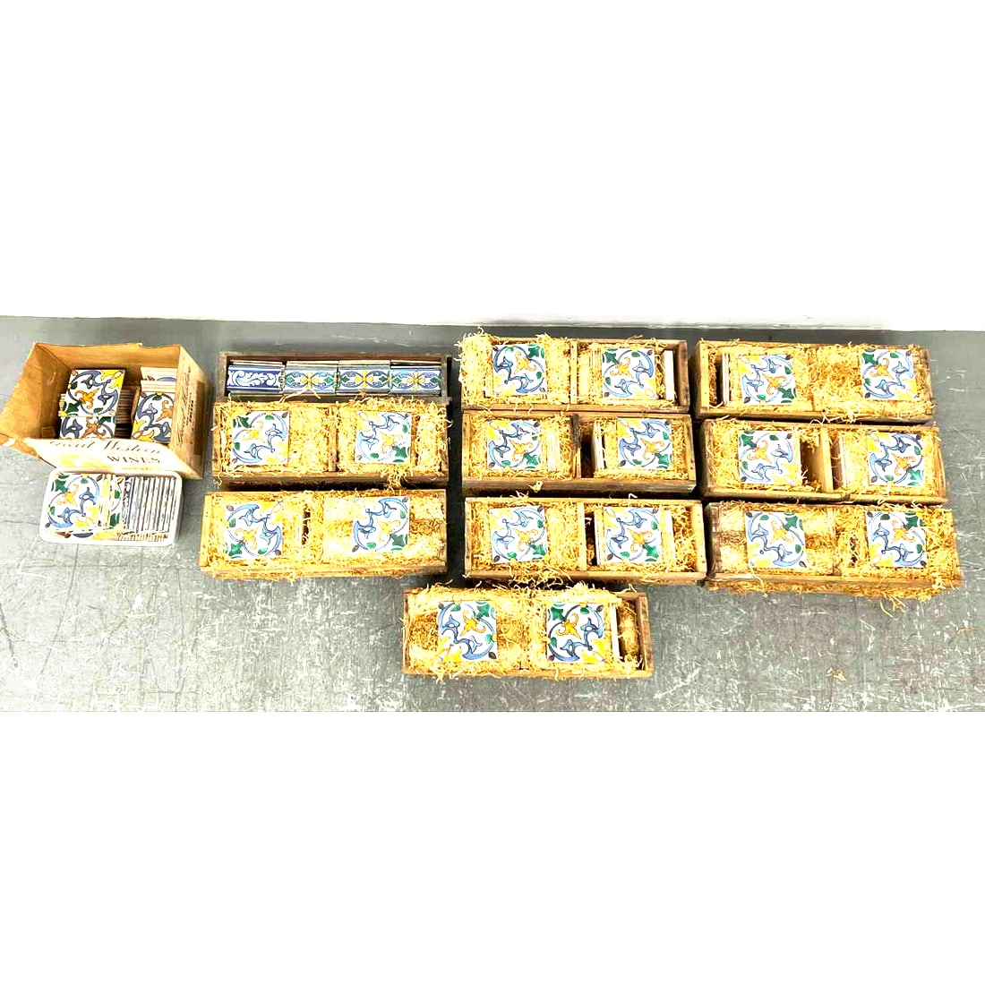 9 crates plus extras Painted Tiles.  Original wood crates and straw padding.  VL Portugal Smaller t (1 of 12)