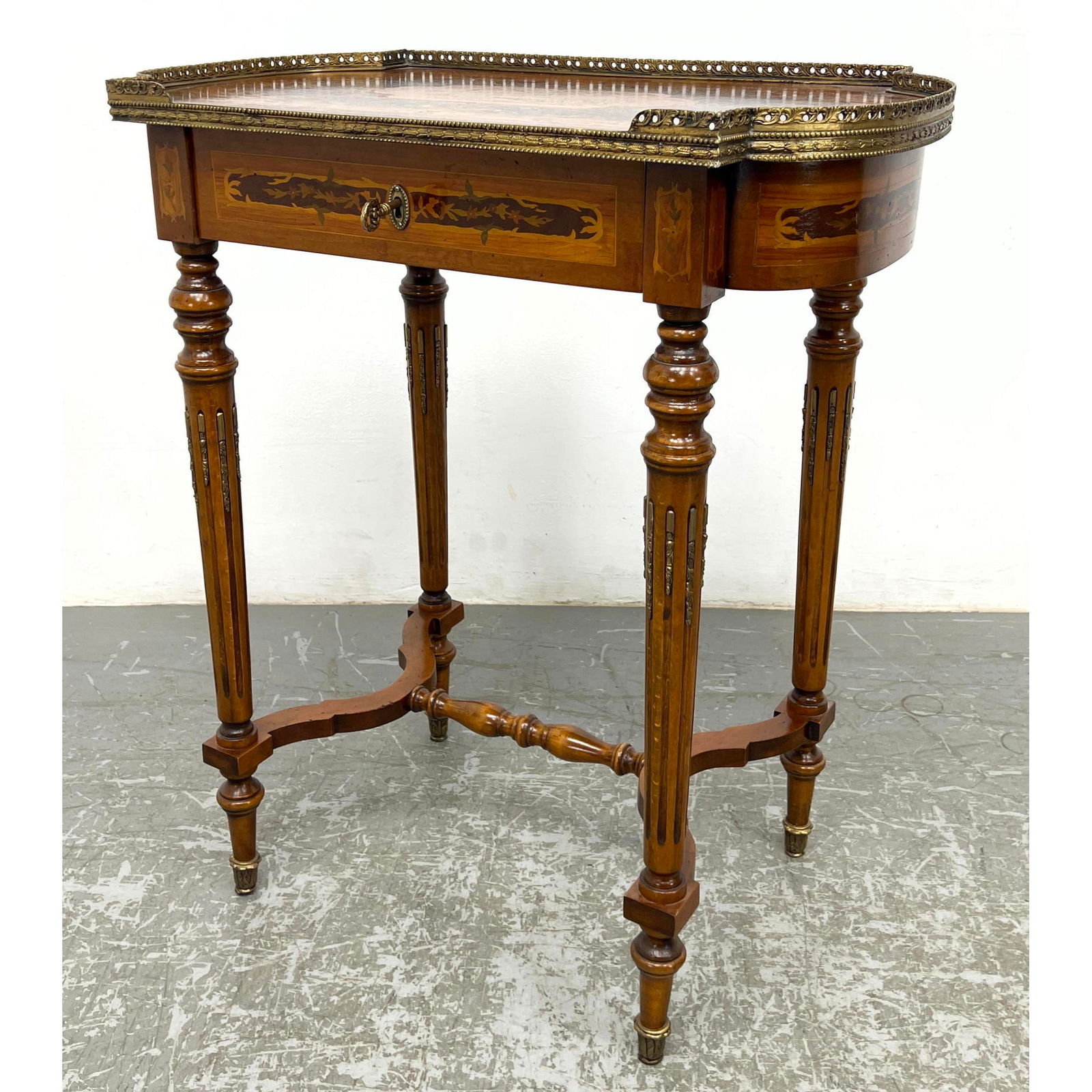 French Style Inlaid Side Table with Gallery Top. (1 of 14)