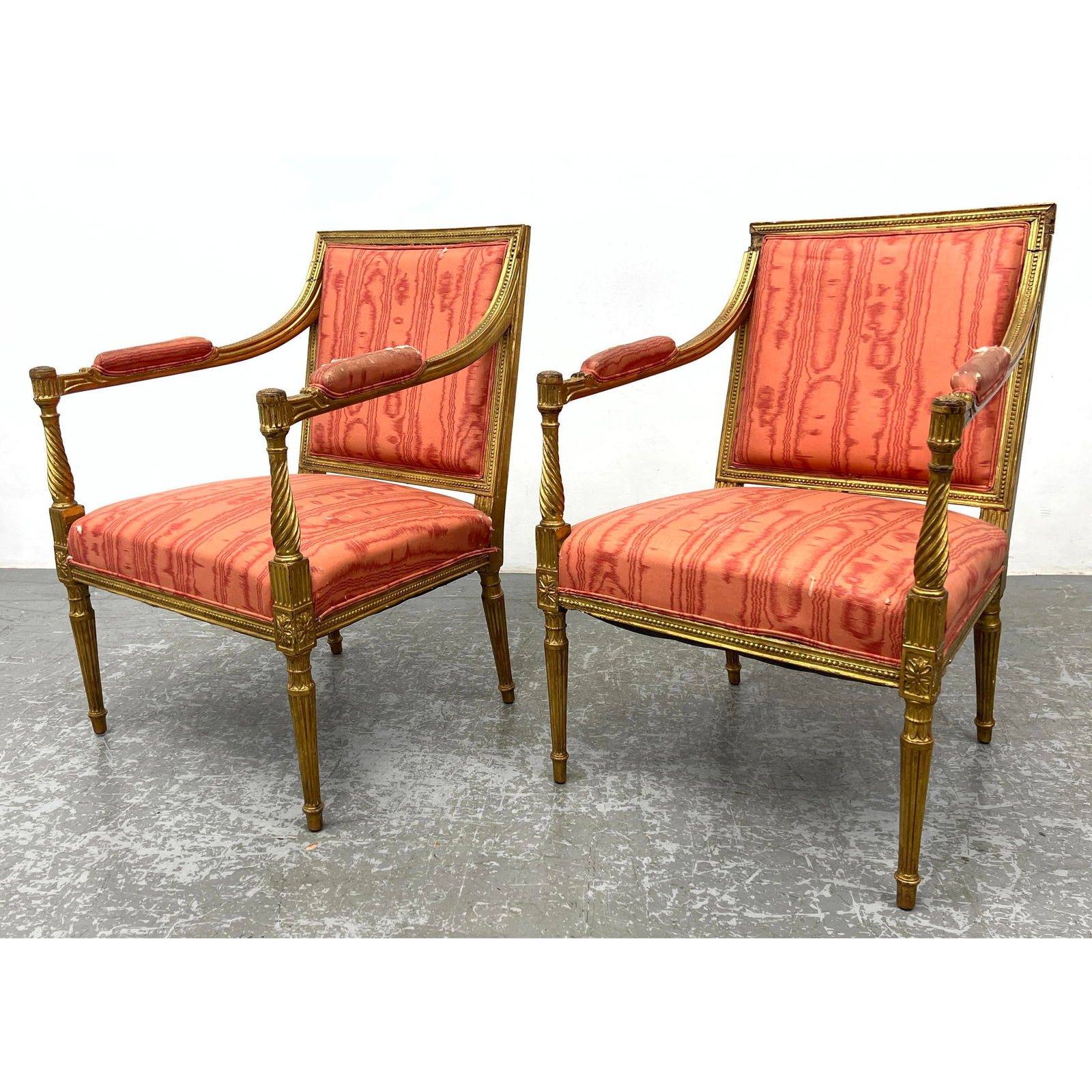 Pair French Gilt wood Arm Chairs. Louis XVI Pair of Fauteuils (1 of 19)