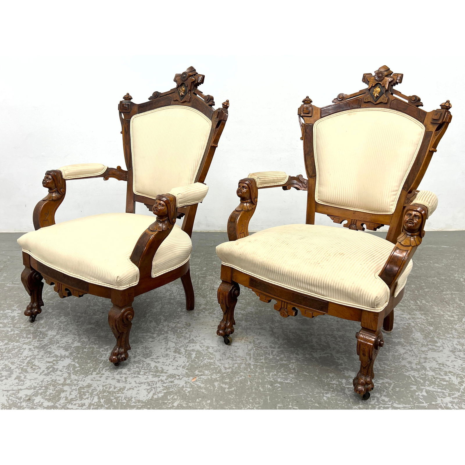 Pair John Jeliff Renaissance Revival Arm Parlor Chairs. (1 of 20)