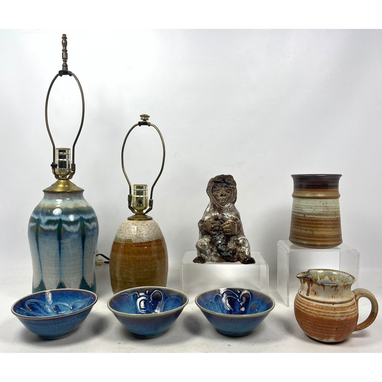 Large Lot American Studio Pottery Lot. 2 Lamps. Set 3 bowls, sculpture and more (1 of 18)