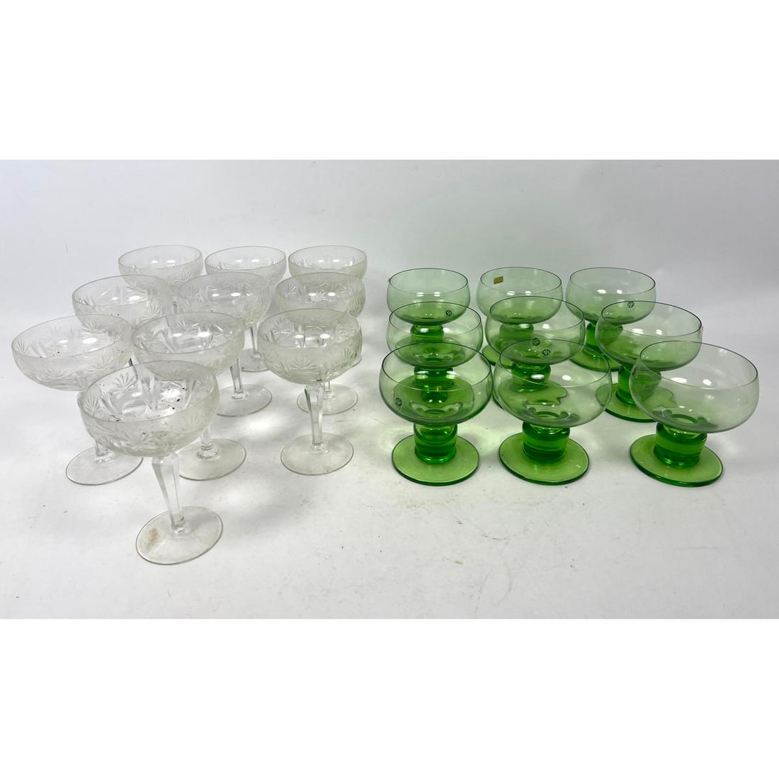 lot glasses.  6 Hand Blown Green Glass Murano, and Cut Lead Crystal (1 of 12)