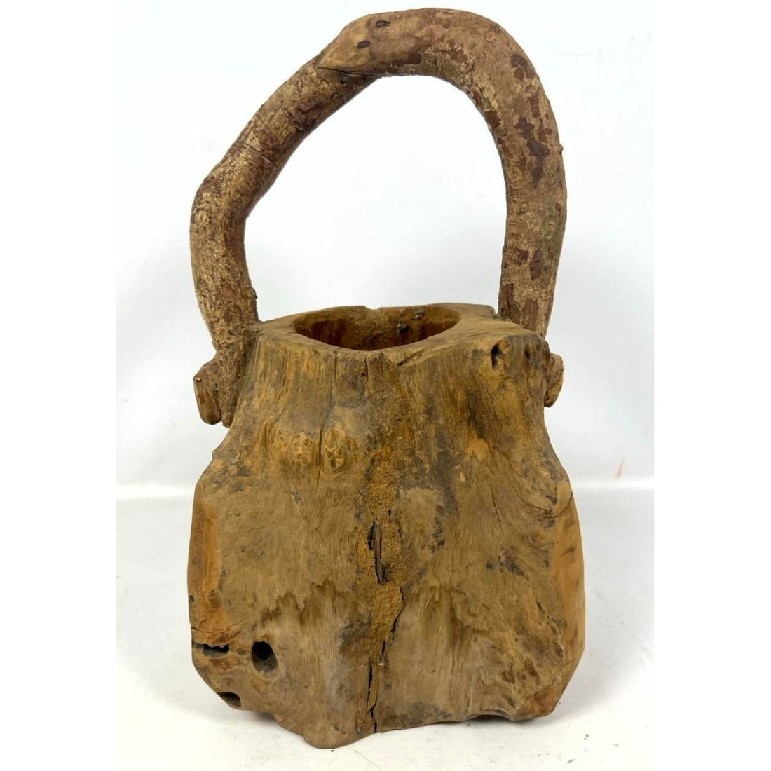 Natural Wood Handled Basket.: Natural Wood Handled Basket. Dimensions: Height: 12 inches, Width: 7 inches, Depth: 6 inches. --- US Packing and Shipping charge: In house shipping available. Will be calculated once destination known
