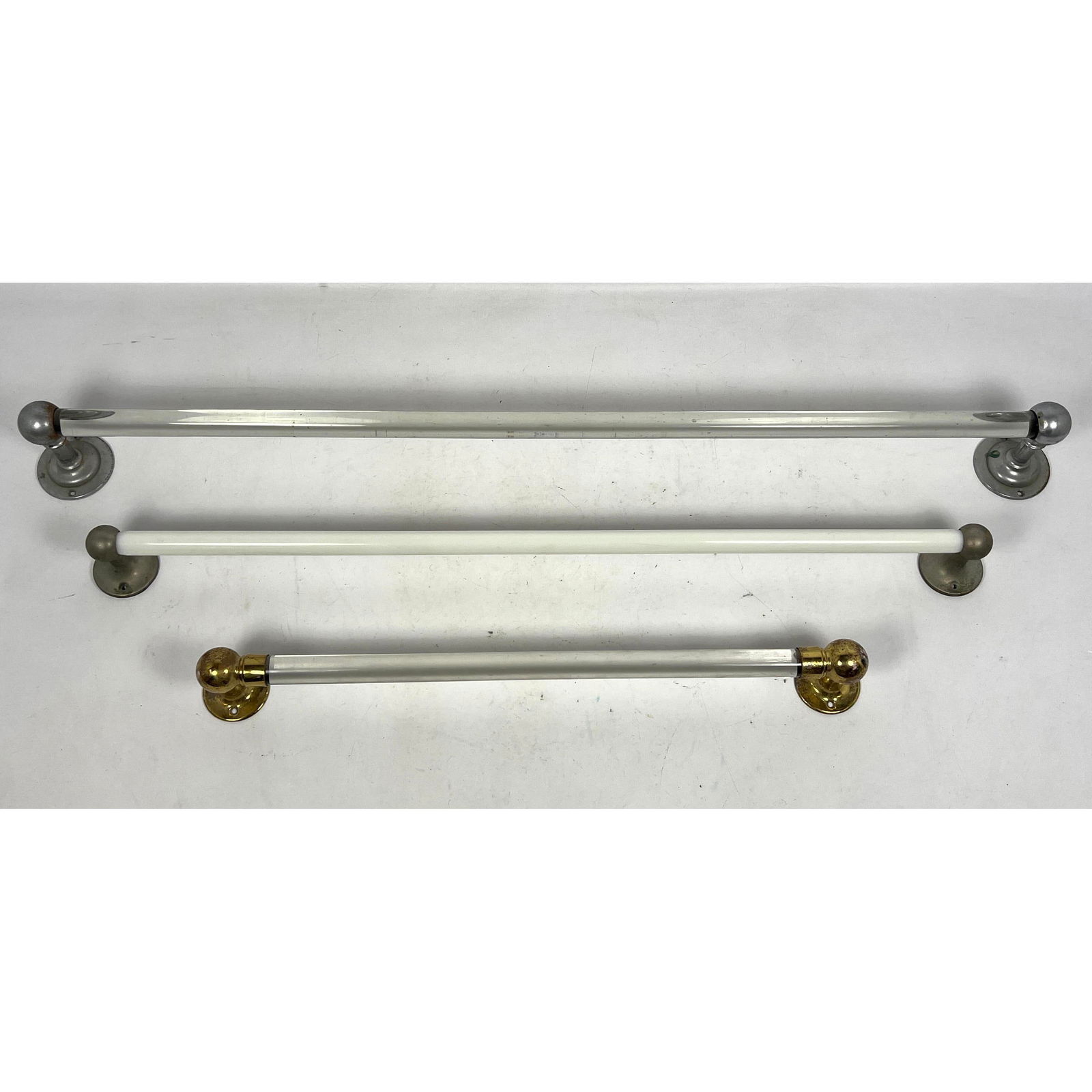 3 Antique Victorian Architectural Glass Towel Bars: Metal Cap Ends. Longest measuring approx. 39.5". (1 of 15)