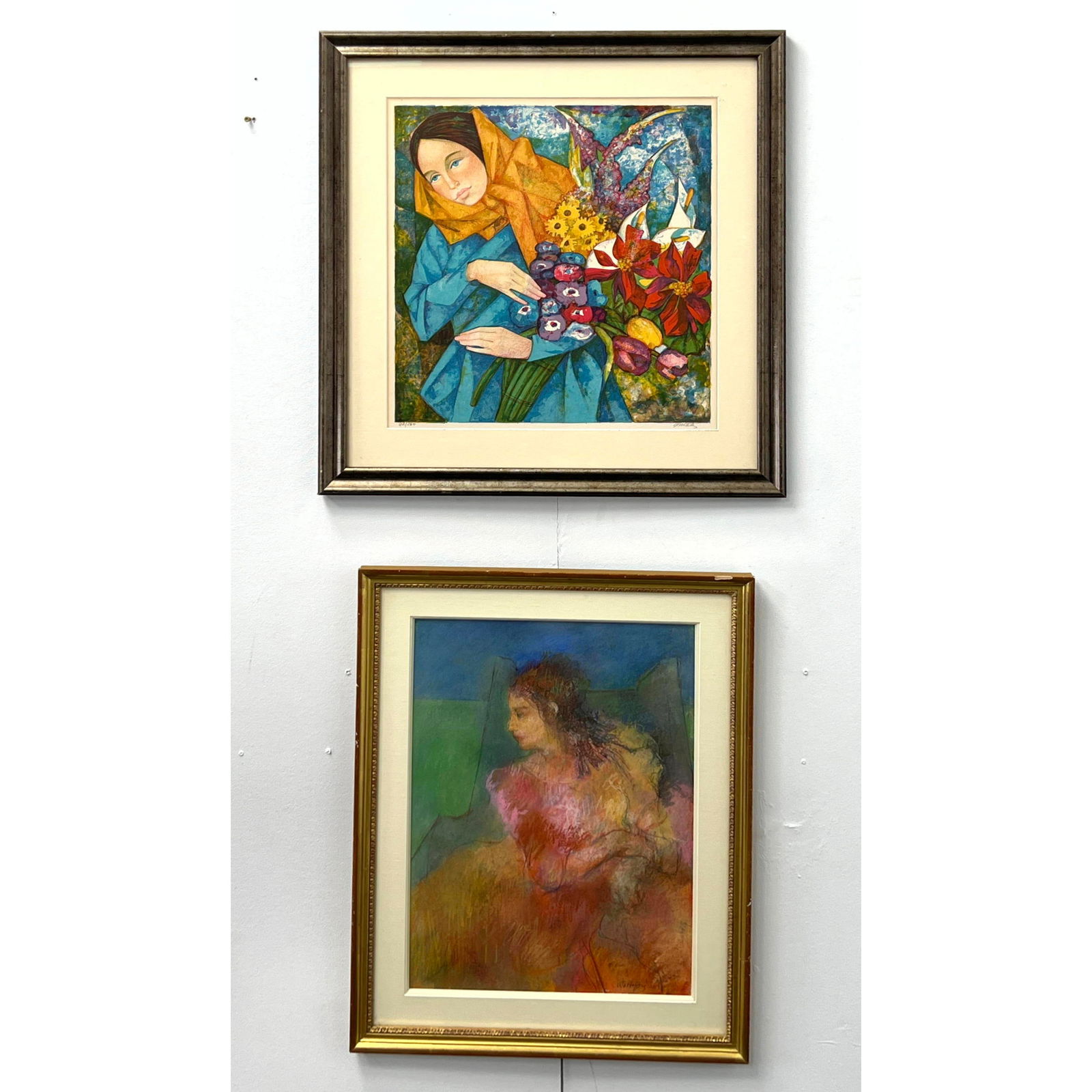 2pc Portraits of a woman. 1) Original Pastel Drawing of Young Woman; signed illegibly. 2) Signed Pri (1 of 14)
