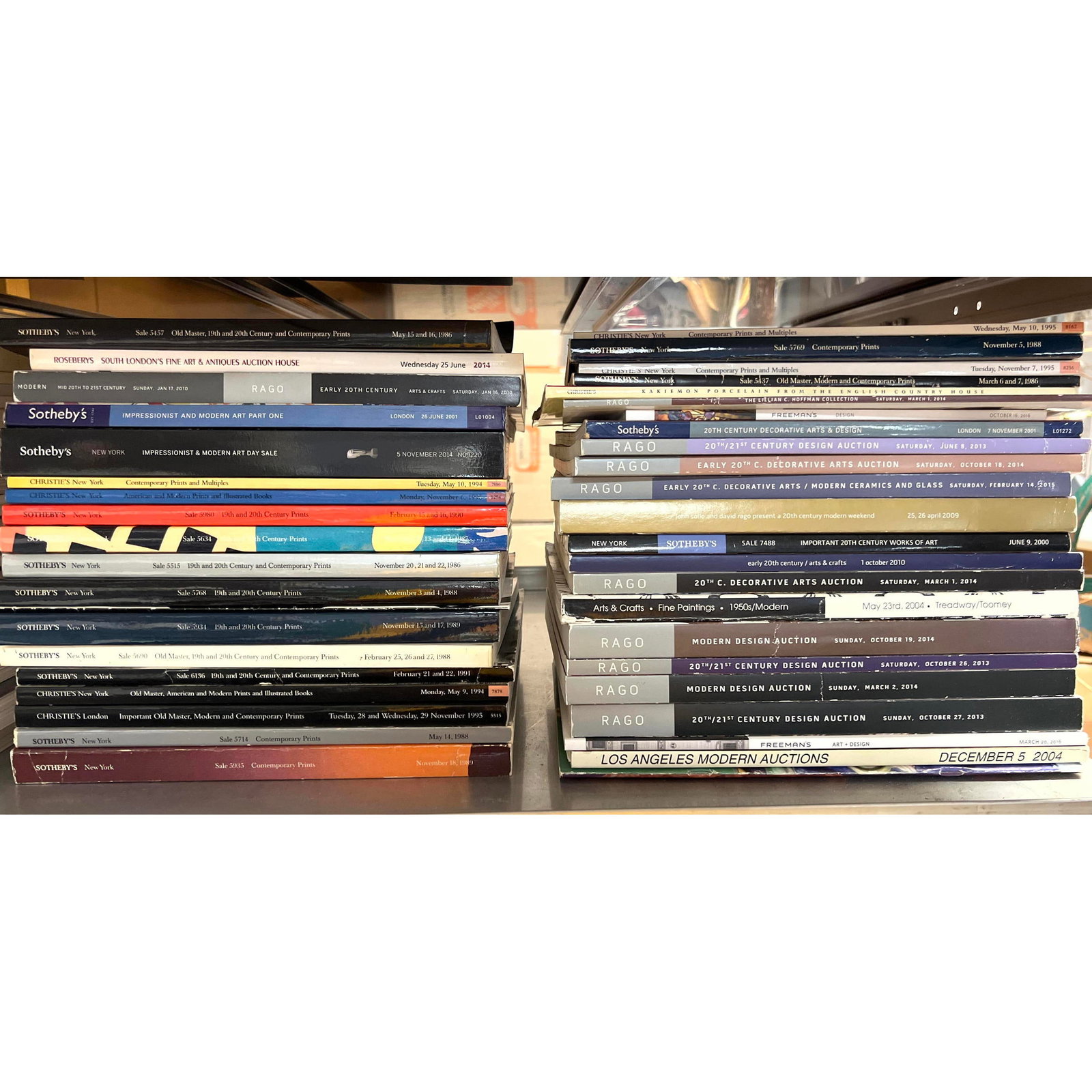 Lot of 75+ Auction Catalogs. Most Christies or Sothebys.: Lot of 75+ Auction Catalogs. Most Christies or Sothebys. Dimensions: Height: 14 inches, Width: 10 inches. --- US Packing and Shipping charge: In house shipping available. Will be calculated once desti