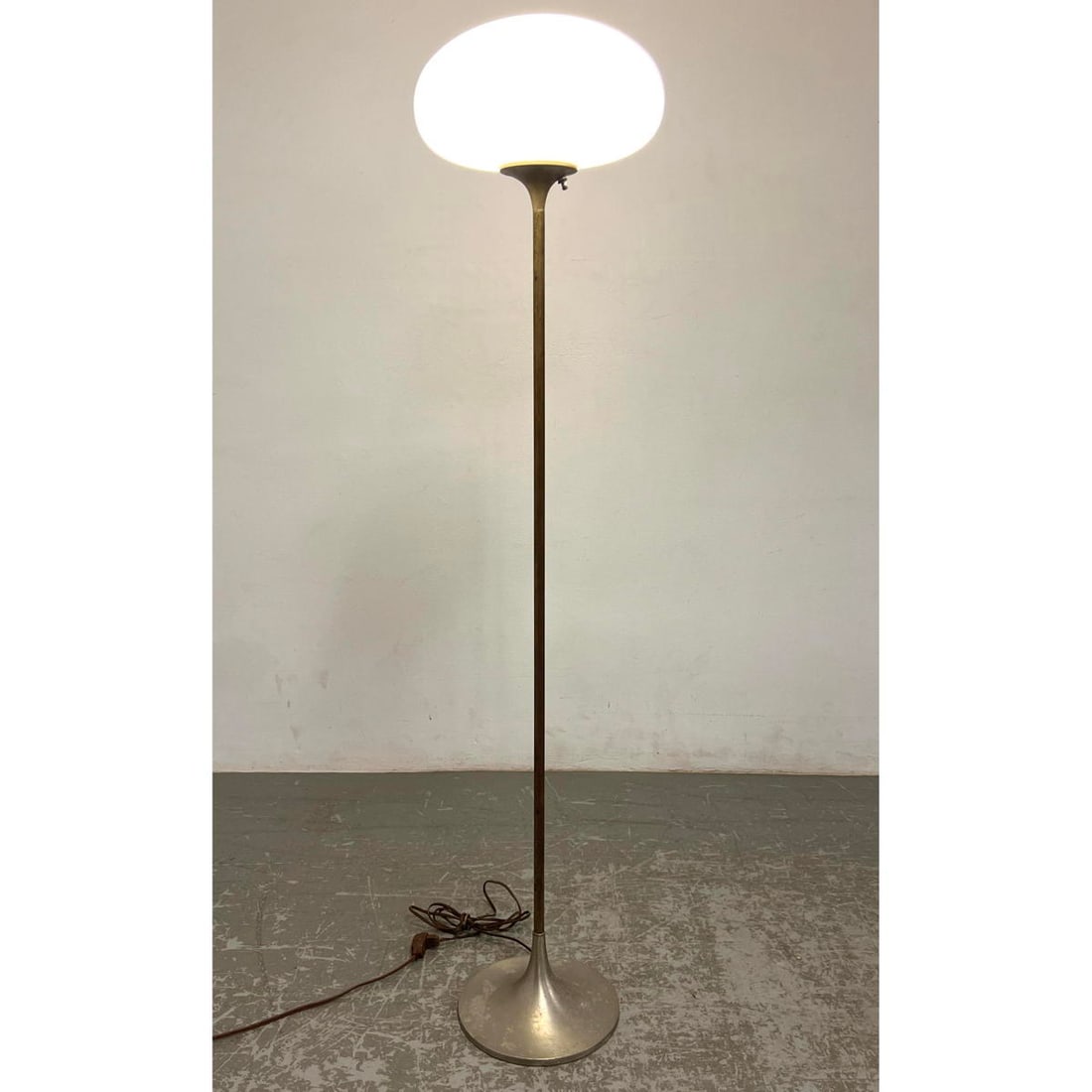 Laurel Mushroom floor lamp. Plated metal and white frosted glass mushroom shade (1 of 10)