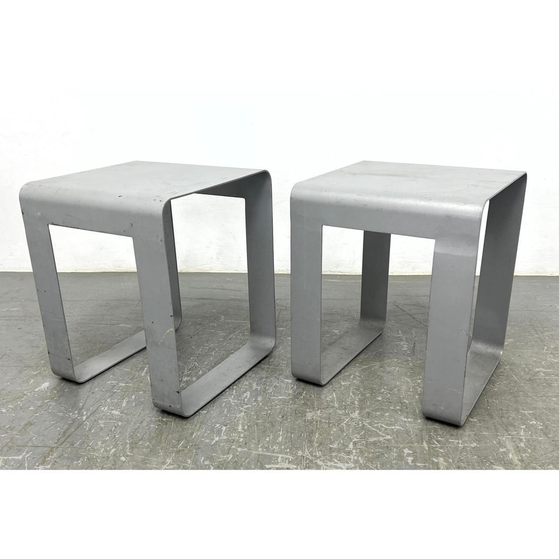 Pair Gray Finish Steel Side Tables. Solid with weight. (1 of 12)