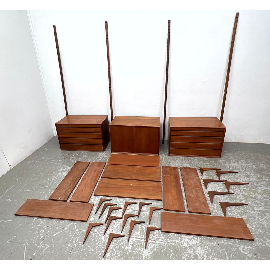 Poul Cadovius Teak Wall Unit for Cado, 1960s includes 4 Poles, 2 three drawer Cabinets, 1 Sliding Do (1 of 20)