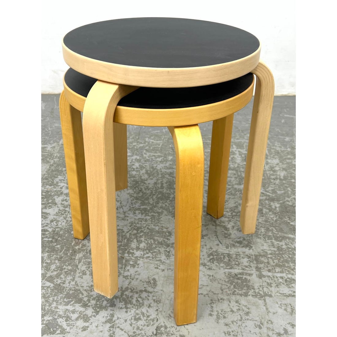 Pair ICF Alvar Aalto Bent Plywood Stools. Stackable. (1 of 10)