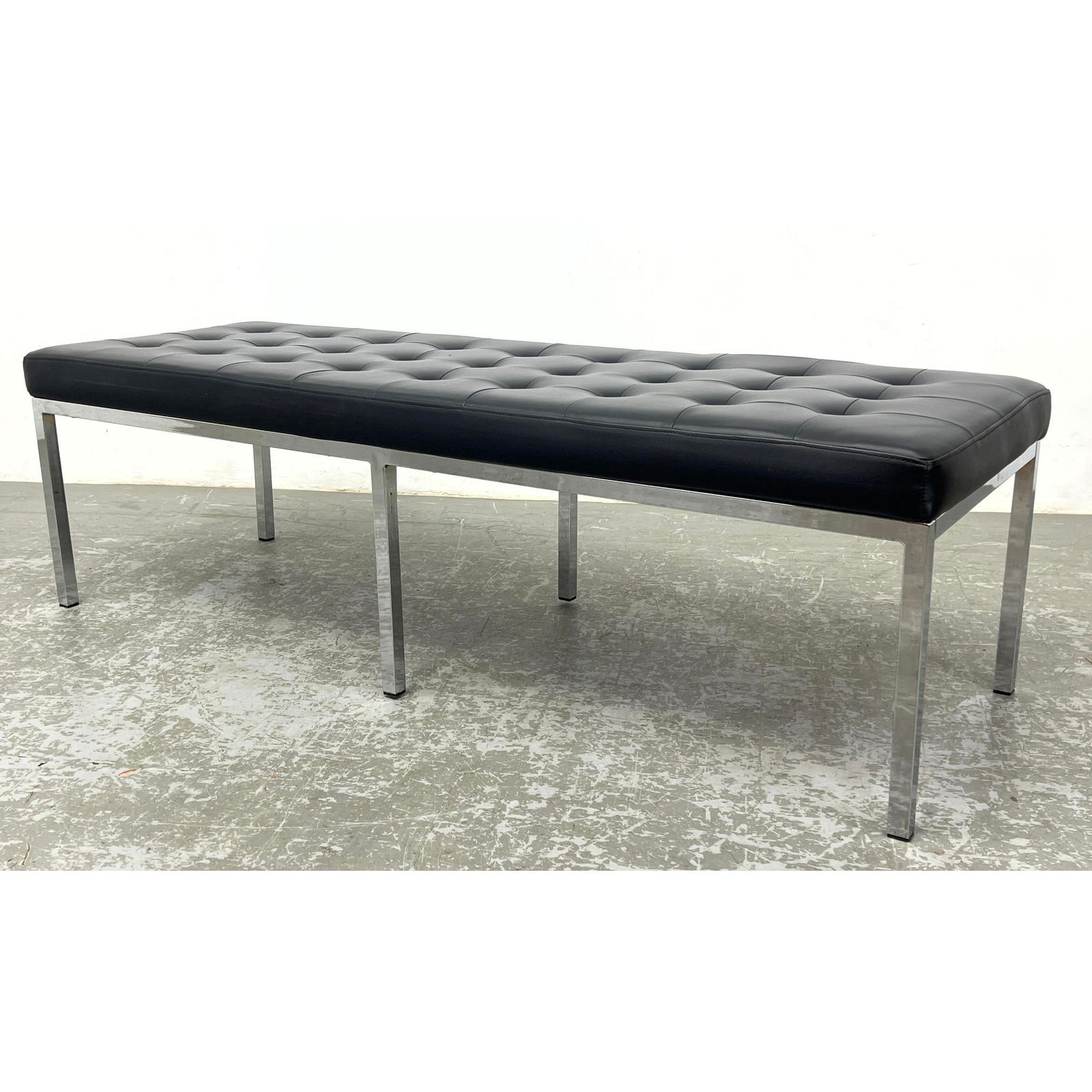 Contemporary Black Vinyl Tufted Cushion Chrome Bench. (1 of 11)