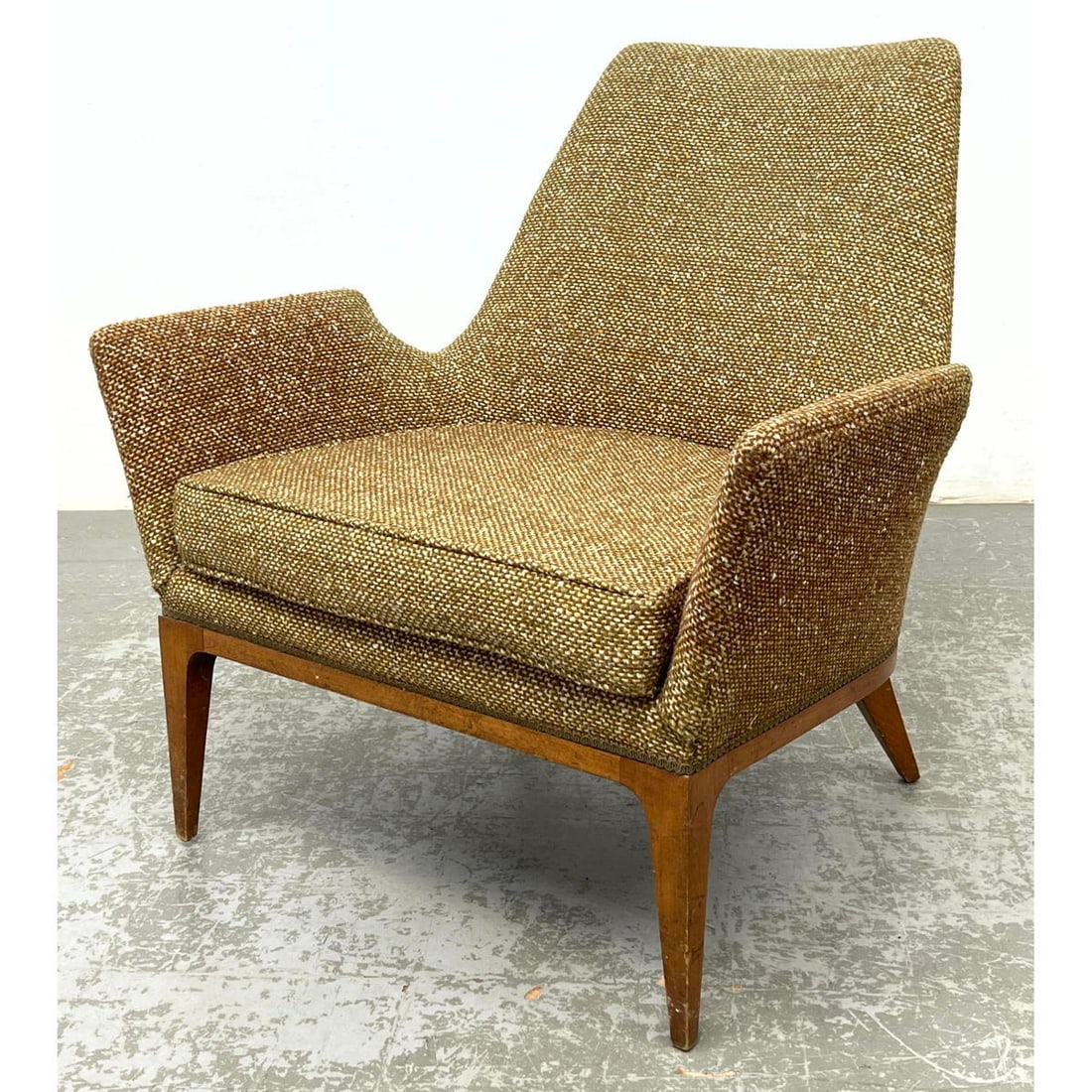 Vintage Mid Century Modern Sculptural Arm Lounge Chair with Walnut Frame. Italian Style (1 of 10)