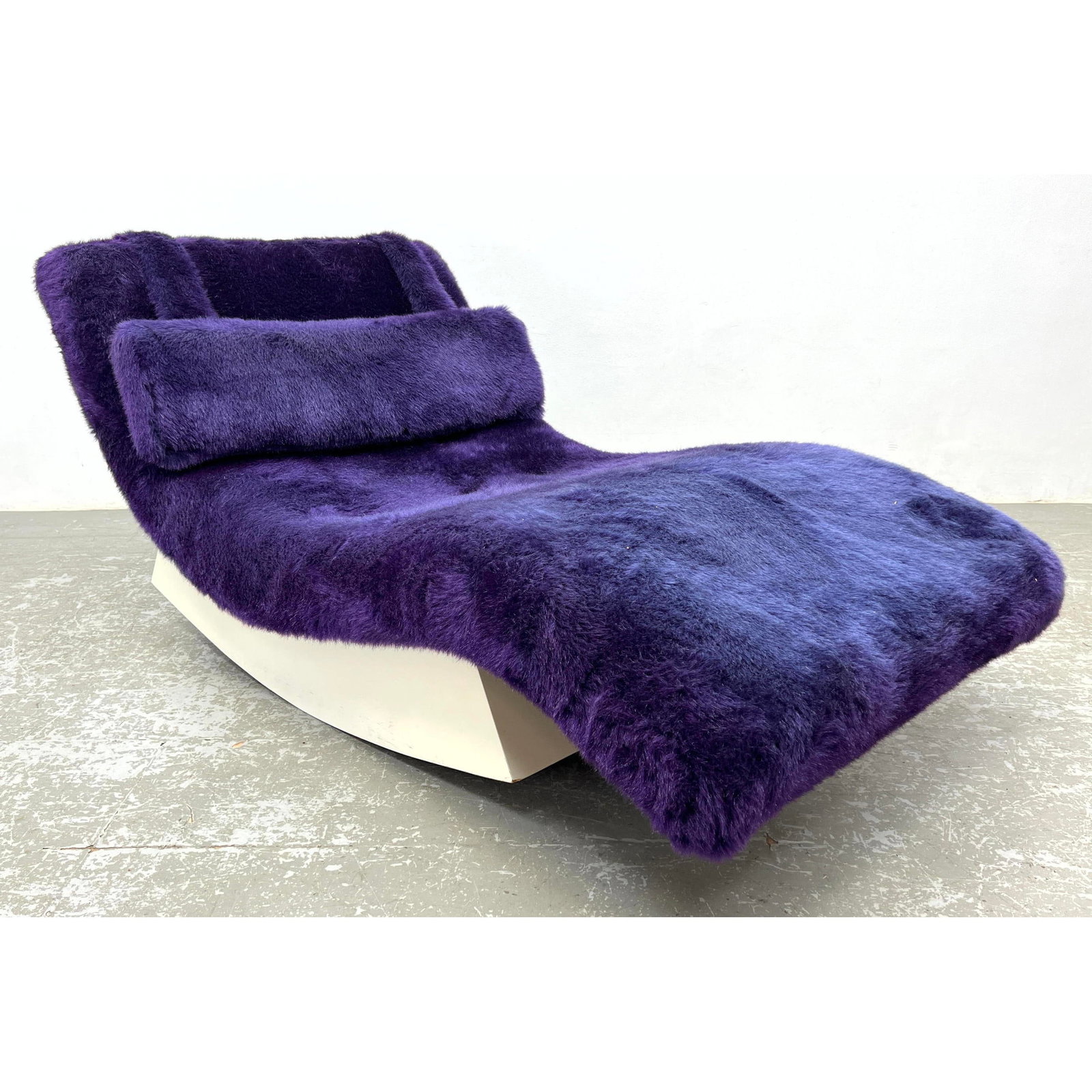 Pearsall style Rocking Wave Chaise Lounge Chair. Purple Plush Fabric with head pillow. White Base Ro (1 of 10)