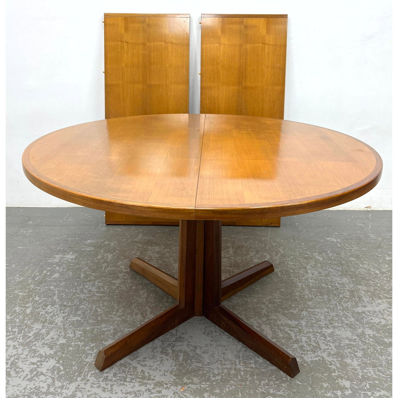 Danish Modern Teak Dining Table. Double Pedestal Base with extended feet. (1 of 9)