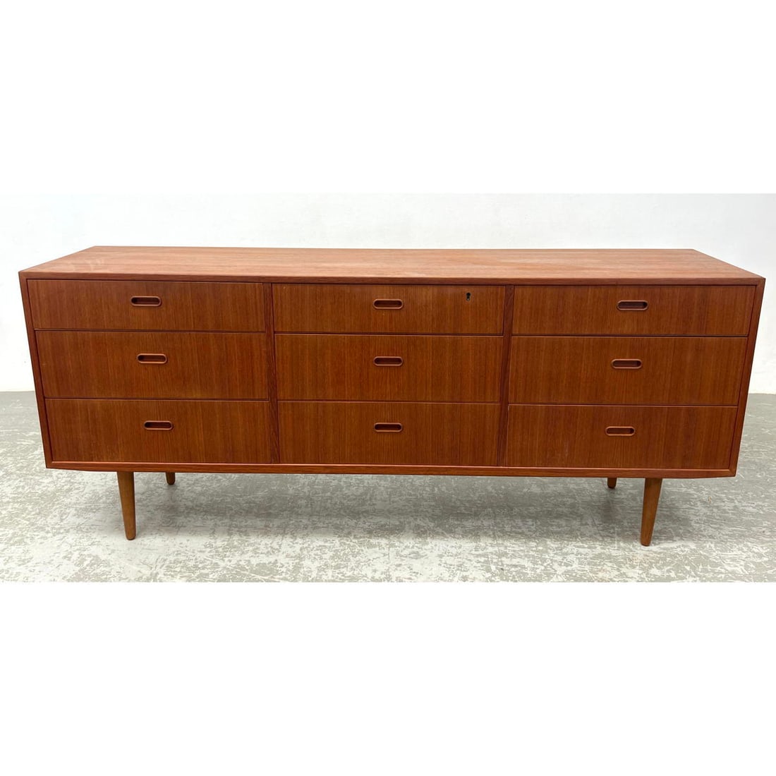 Danish Modern Arne Vodder Falster Teak Dresser Credenza Denmark.: Danish Modern Arne Vodder Falster Teak Dresser Credenza Denmark. Dimensions: Height: 30.5 inches, Width: 72 inches, Depth: 18 inches. --- - We offer curbside delivery for most items to NYC, Manhattan,