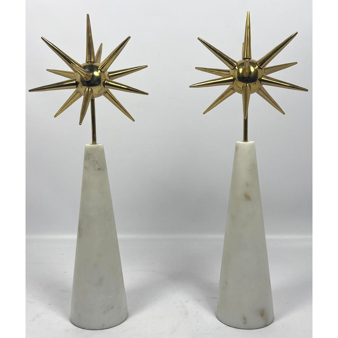 Pair Decorator Brass Starburst Statuettes on Marble Bases Pedestals. Atomic. (1 of 10)