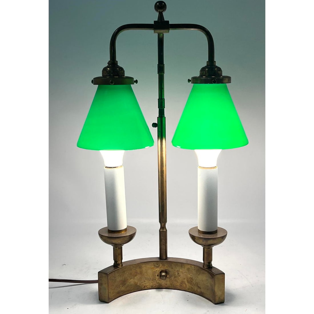 Vintage YSTAD Style Brass Table Lamp with Green Glass Shades. (1 of 13)